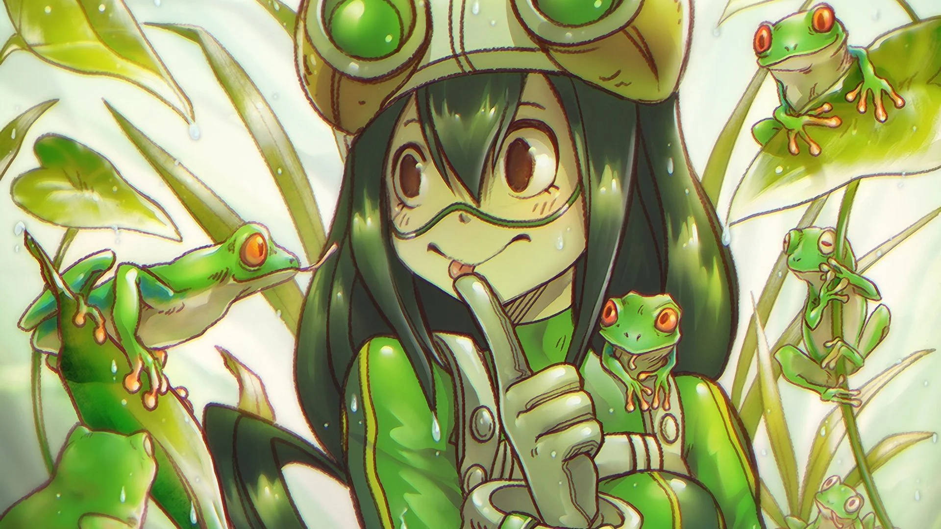Tsuyu Asui met Kawaii Paddas Muurpapier