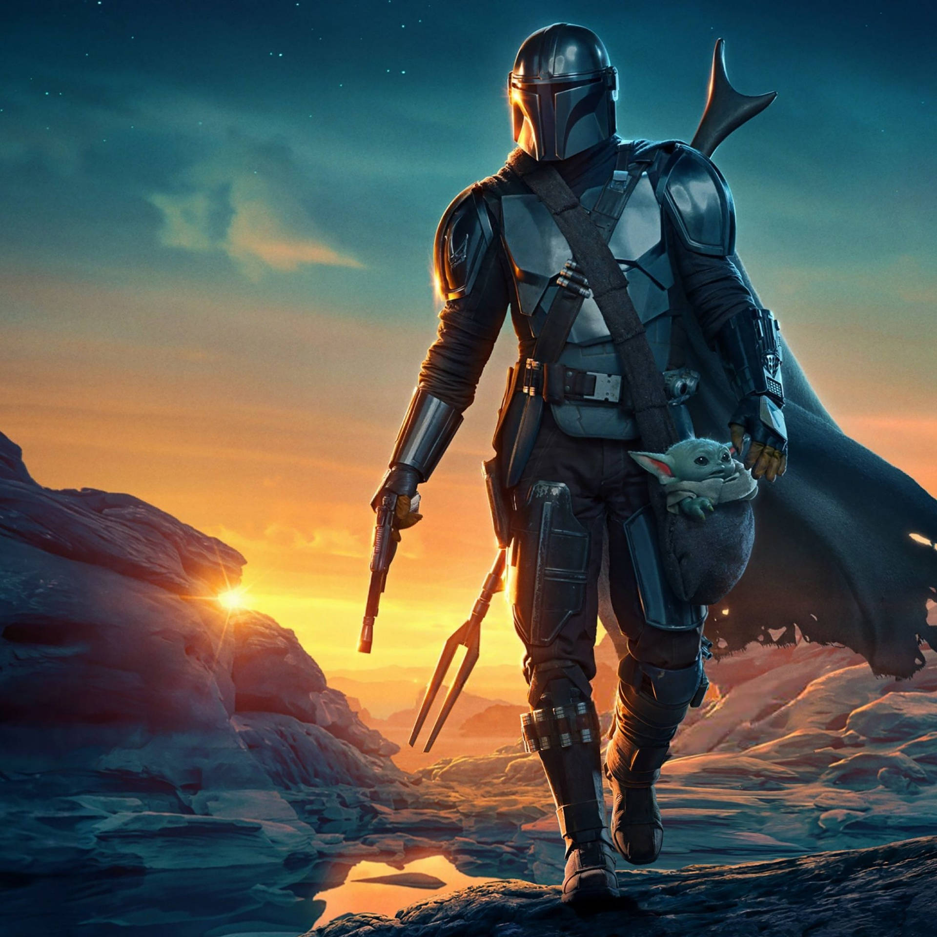 TV 4K Die Mandalorian En Grogu — Star Wars Muurpapier