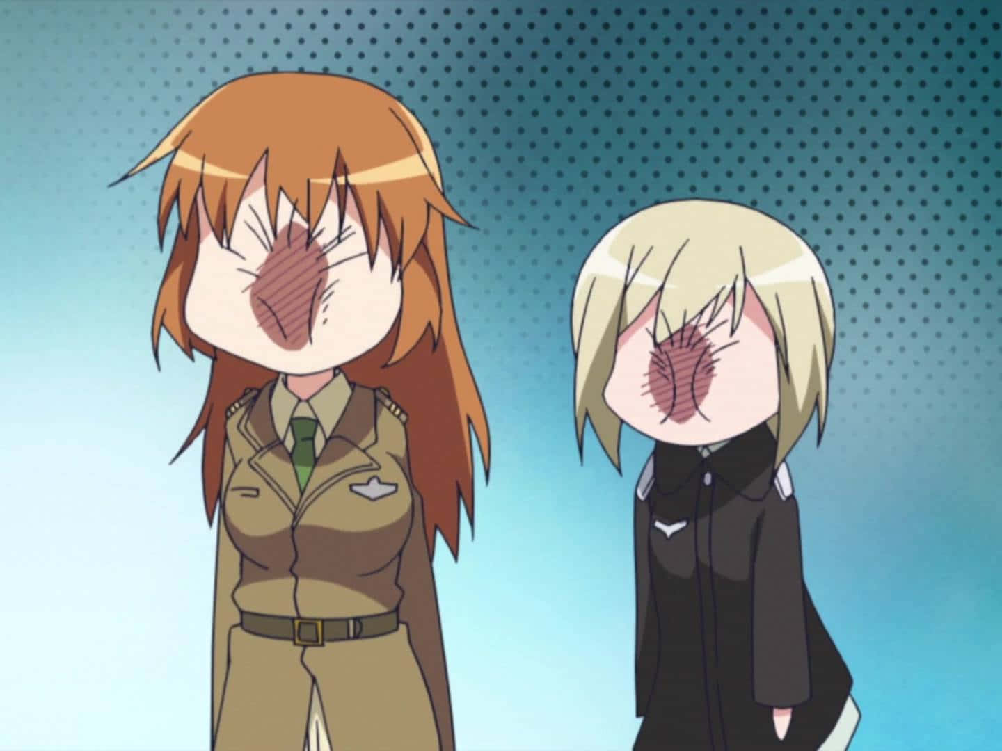 twee anime meisies met hul gesigte bedek Muurpapier