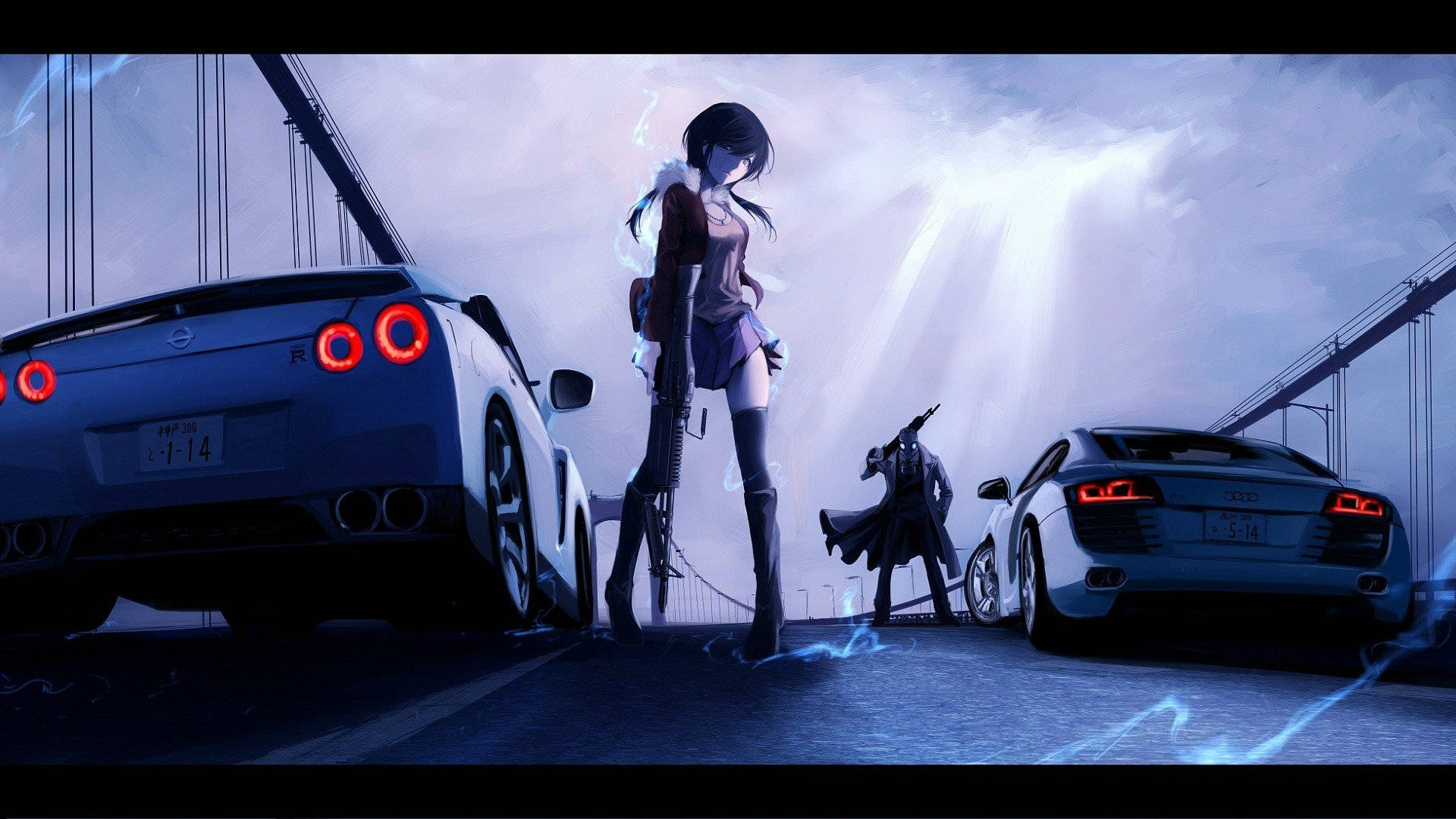 Twee Anime Motors Op 'n Brug Muurpapier