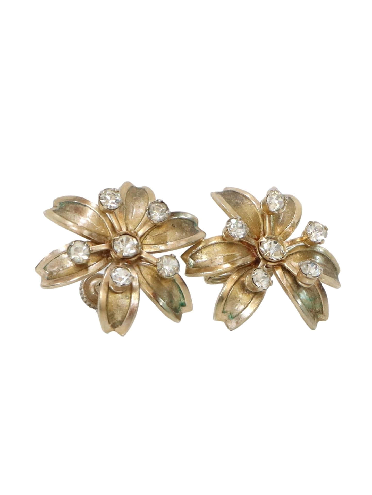 Twee Goue Blomme Rhinestones Agtergrond Muurpapier