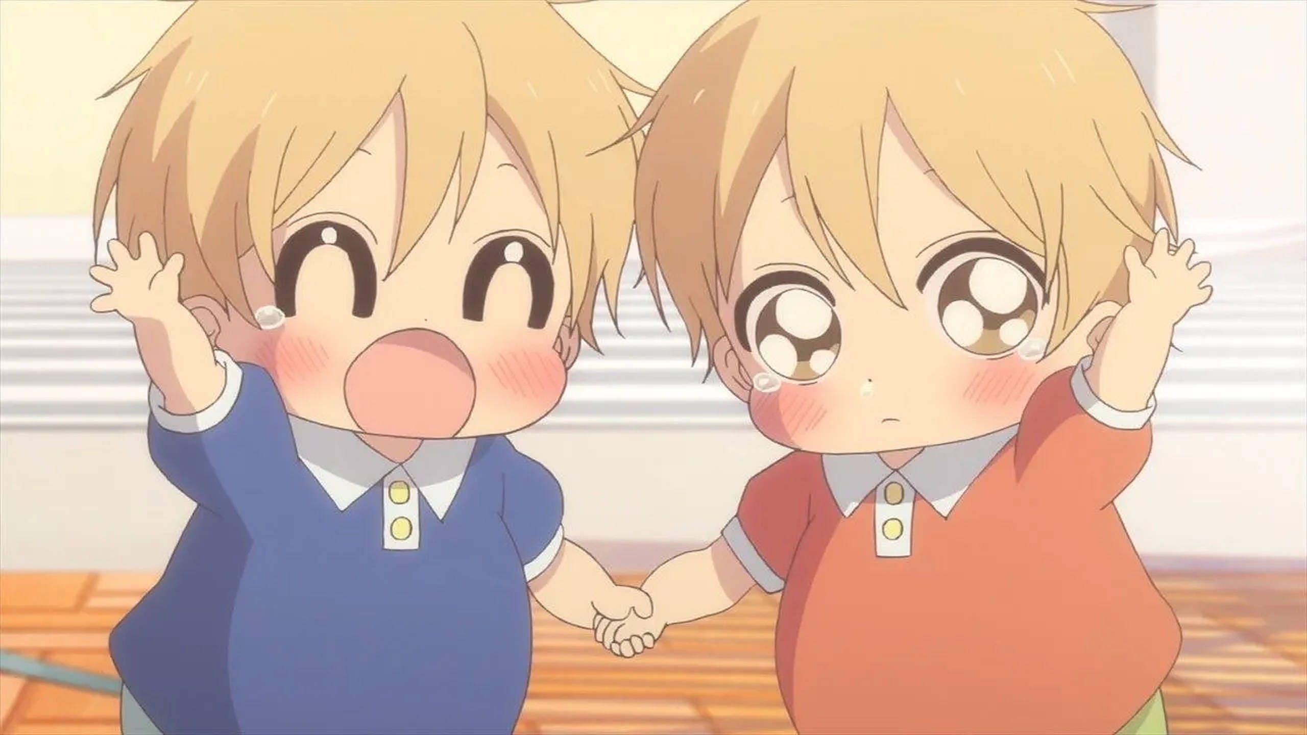Twee Oulike Anime Kinders Muurpapier