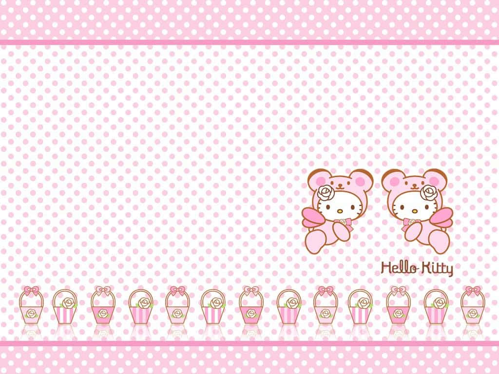 Twee Oulike Pienk Hello Kitty Mandjies Muurpapier