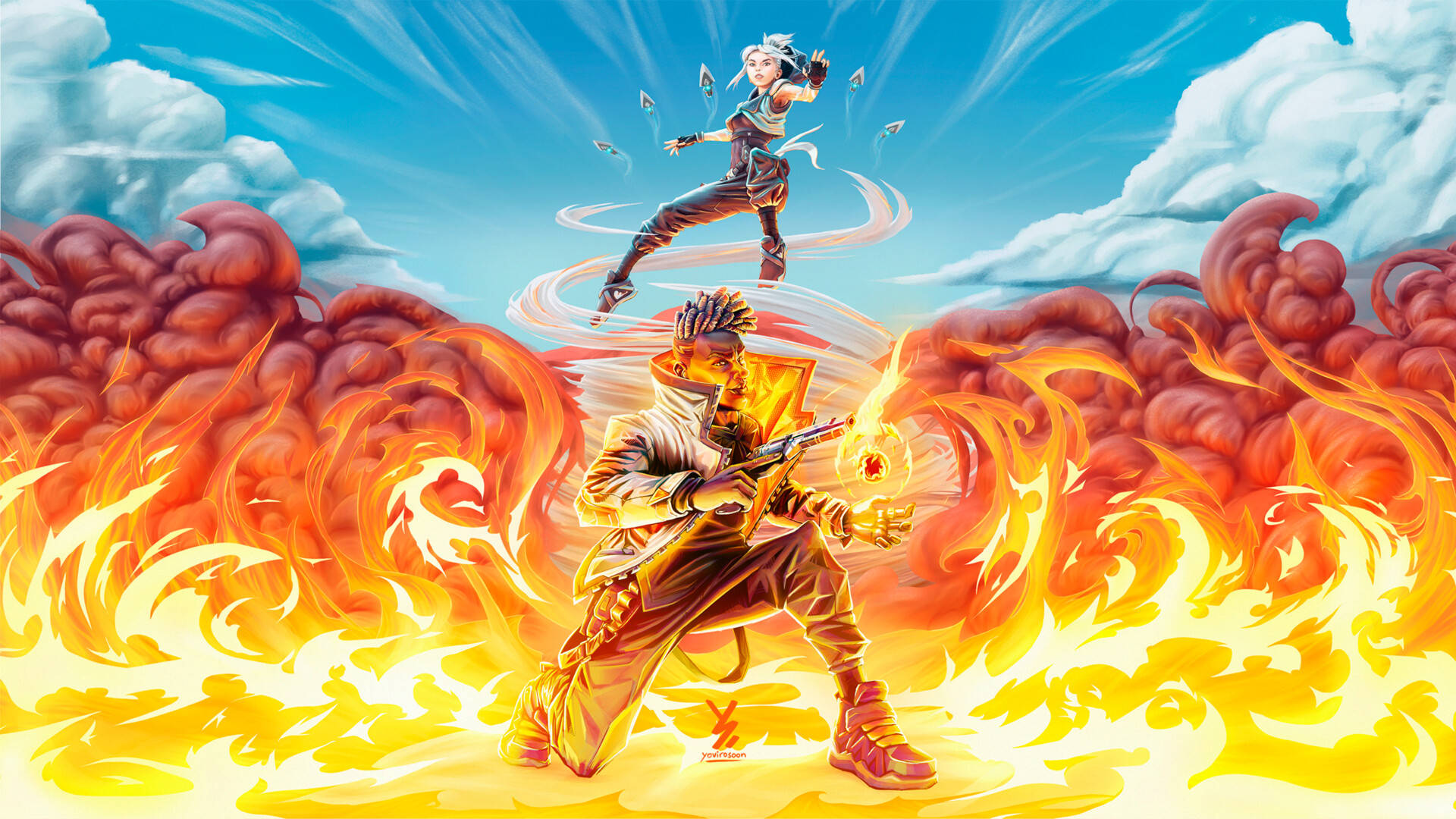 Valorant Phoenix en Jett agtergrond