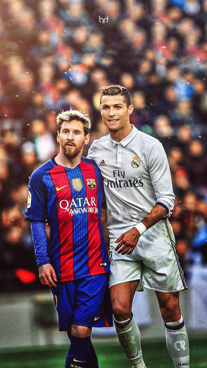 Sokkersterre Lionel Messi en Cristiano Ronaldo muurpapier
