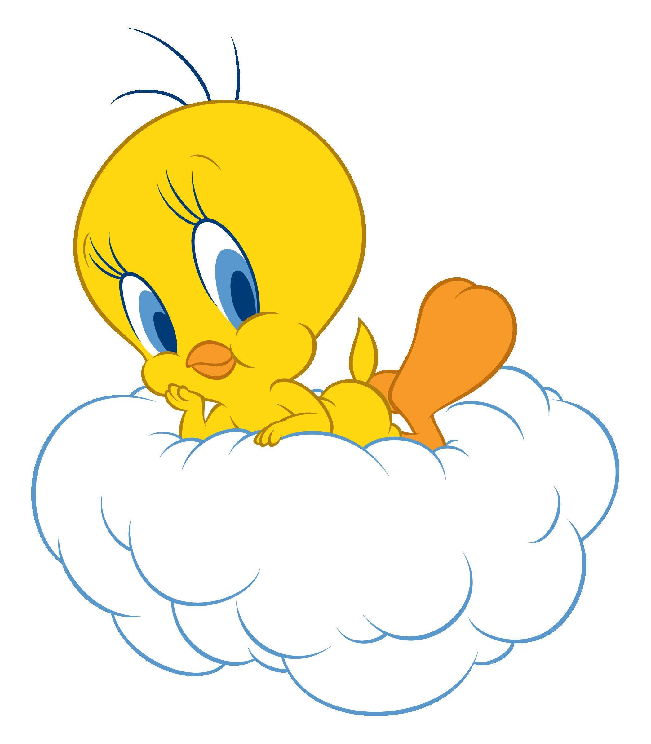 Tweety Poseer Op Wit Wolk Muurpapier
