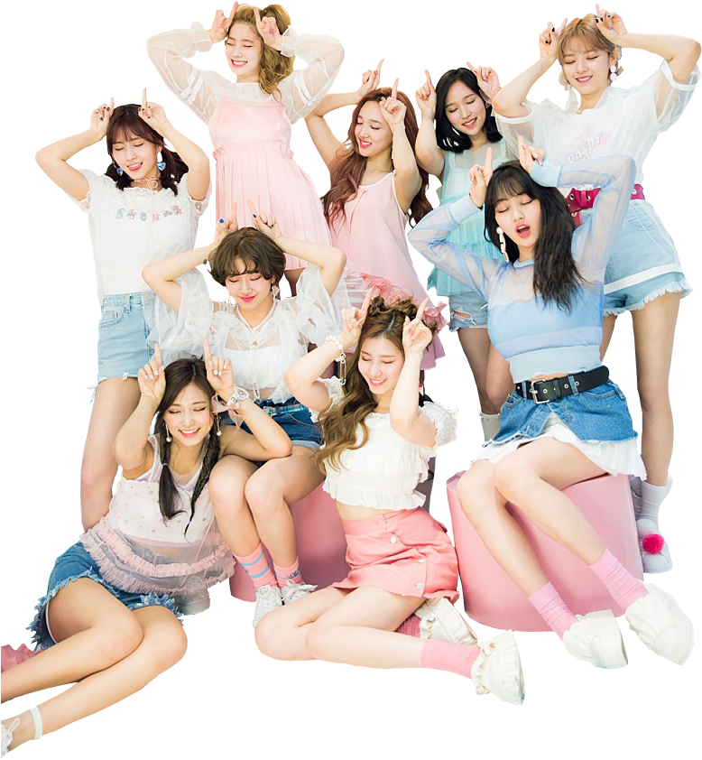 Twice Kpop Groep Poseer Vrolike Uitrustings Muurpapier