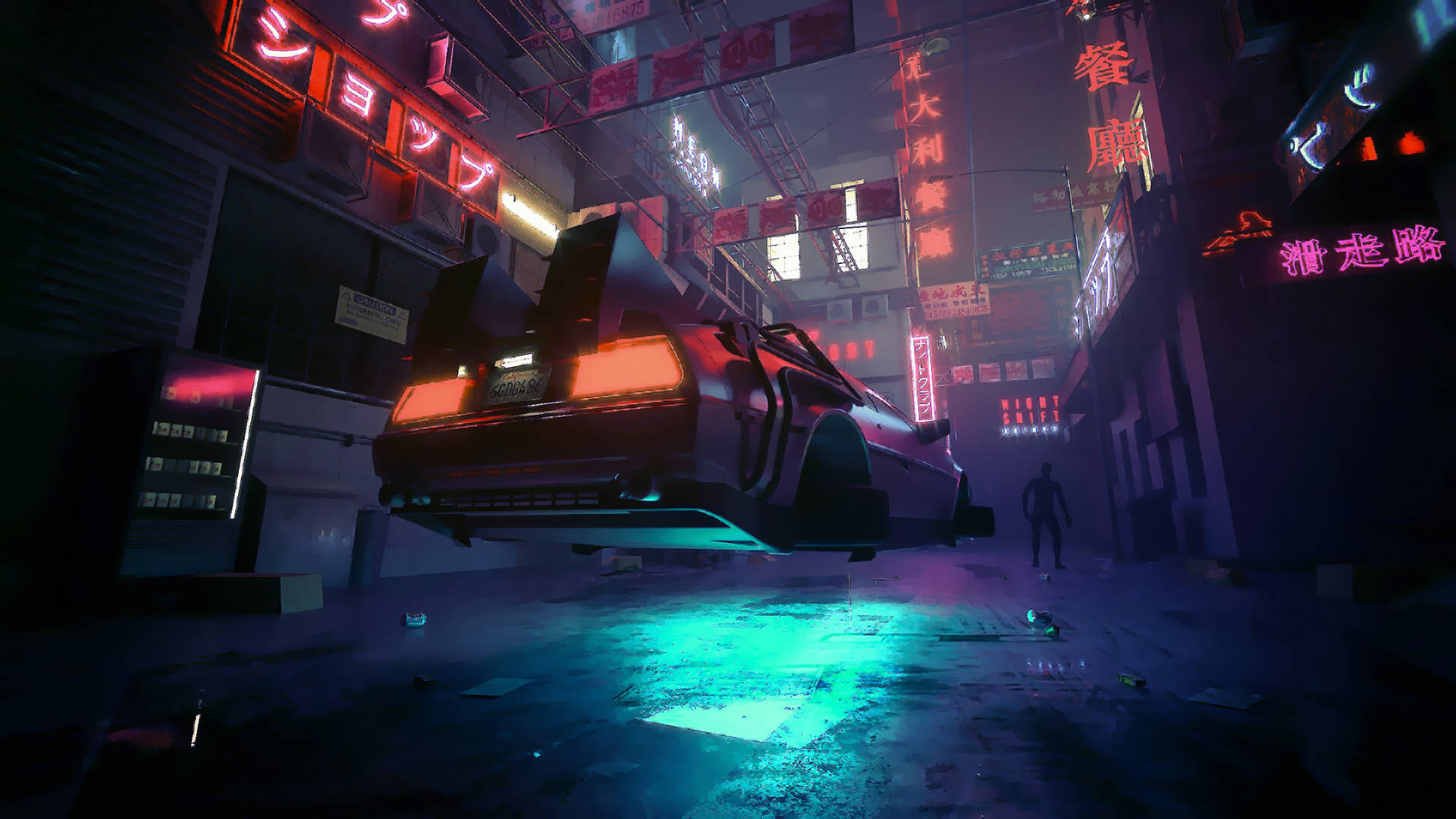 Unieke Skootrekenaar Cyberpunk DeLorean Agtergrond Muurpapier