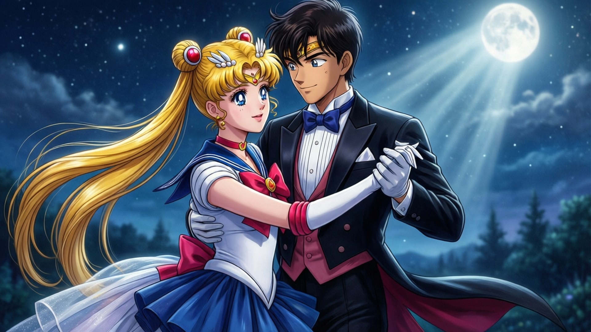 Usagi en Mamoru Maanlig Dans Muurpapier