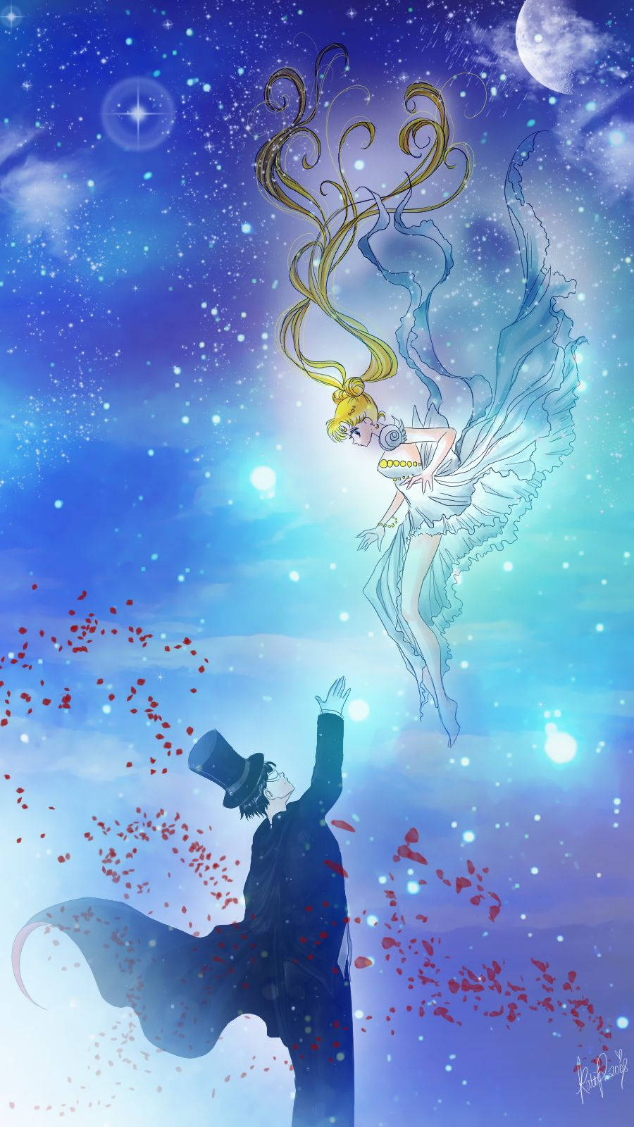 Usagi en Tuxedo Mask Sailor Moon iPhone Muurpapier