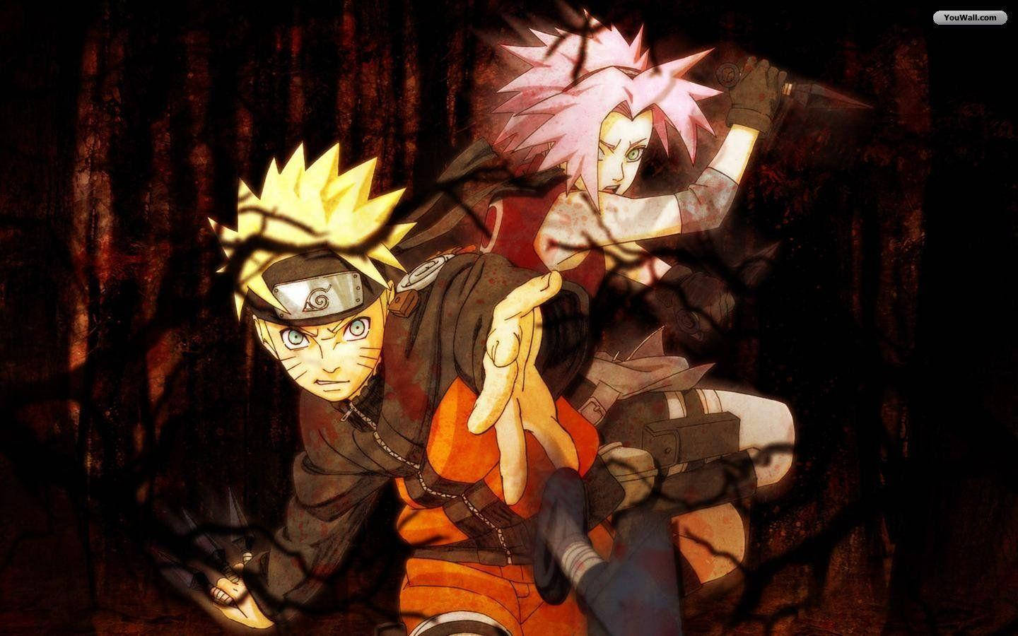 Uzumaki Naruto en Haruno Sakura Anime Muurpapier