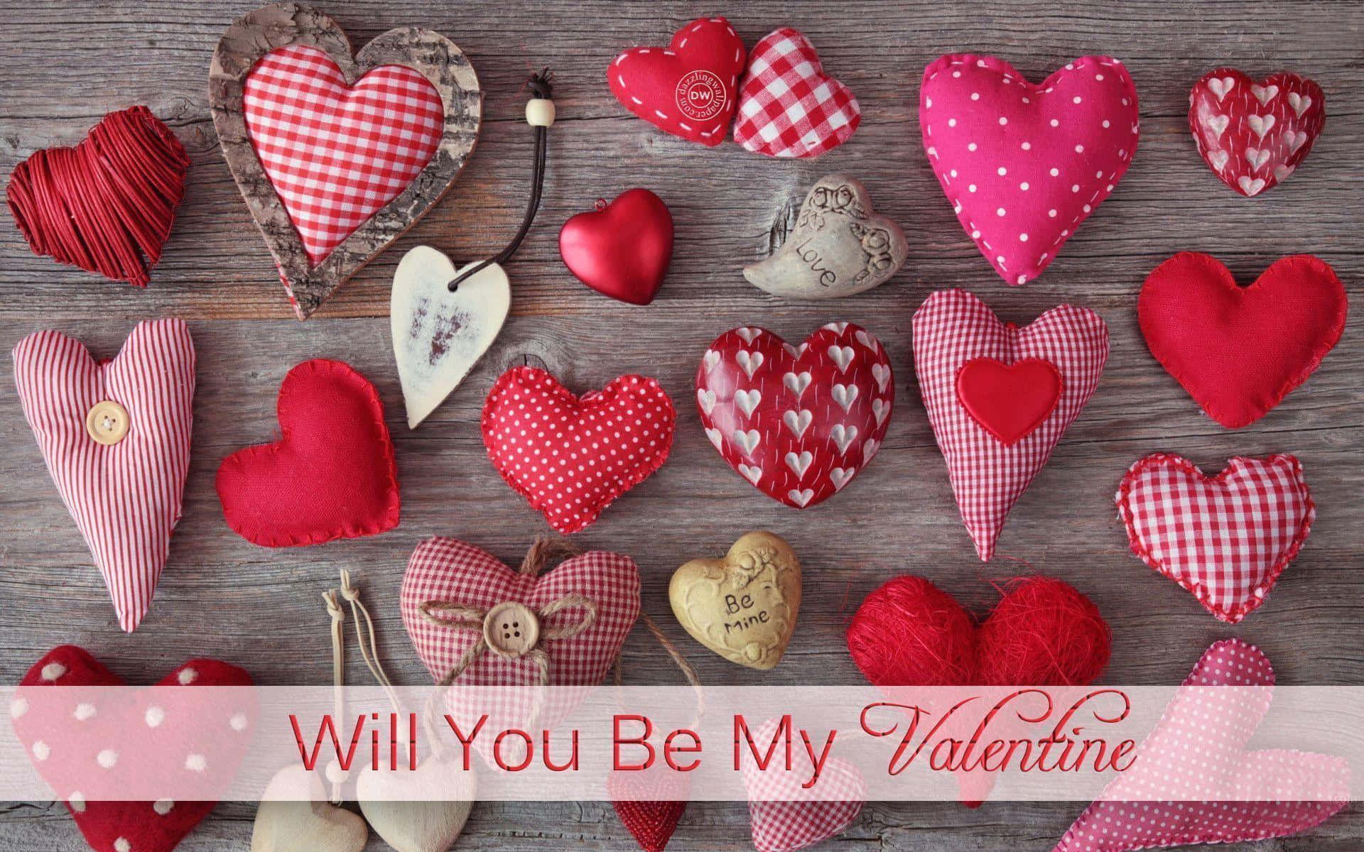 valentynsdagkaart met harte en die woorde wil jy my valentyn wees Muurpapier