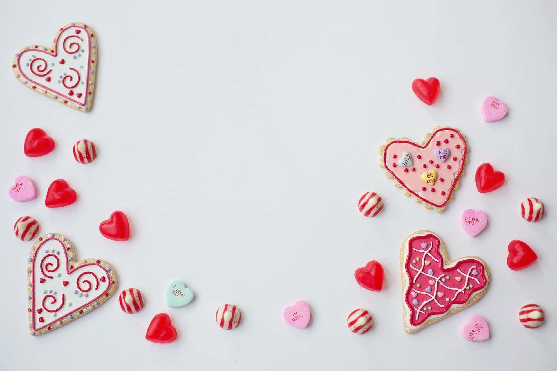 Valentynsdagkoekies op 'n wit agtergrond Muurpapier