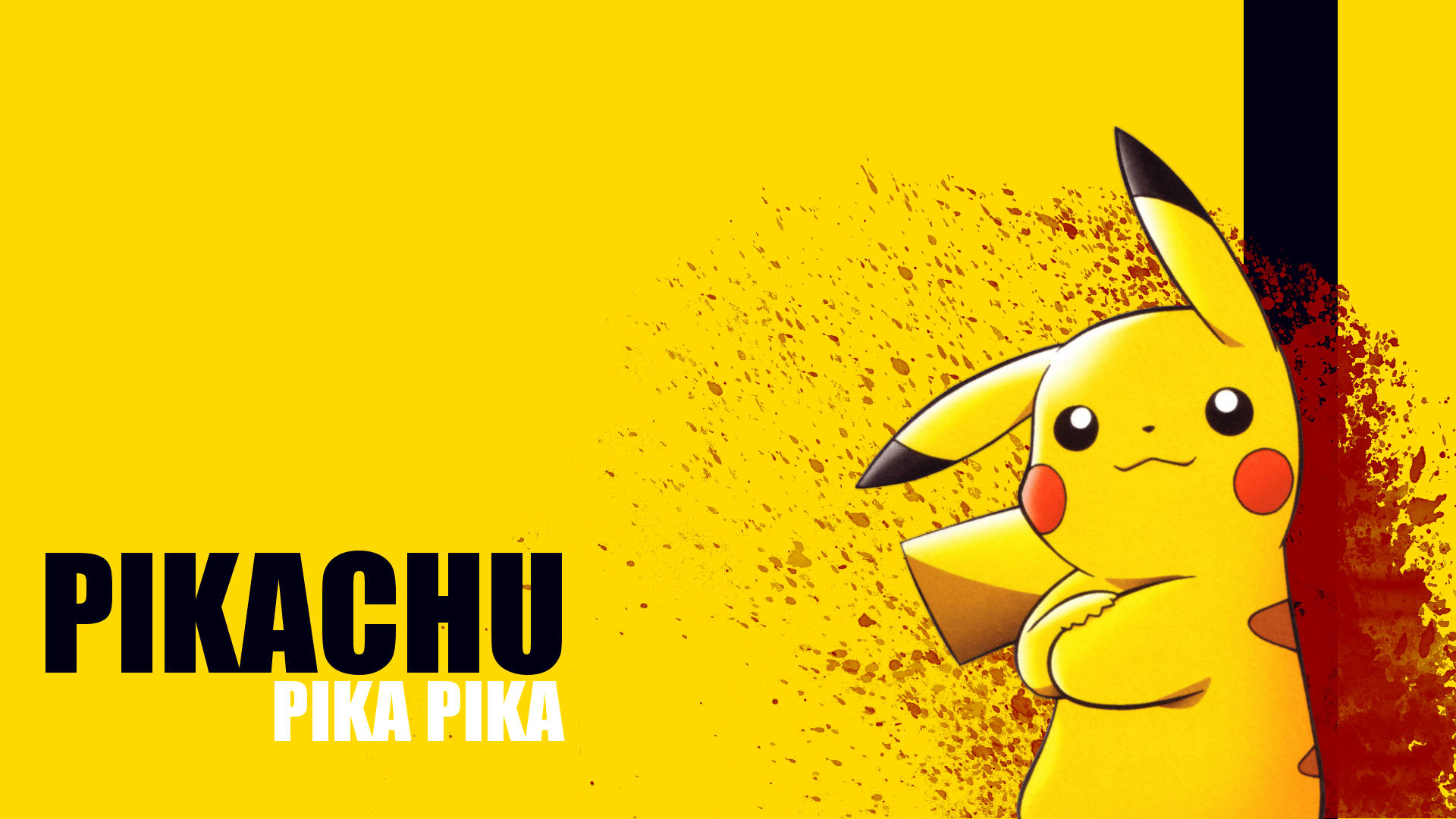 Agtergrond van Pikachu met gespatte bloed en onderskrif Pika Pika.