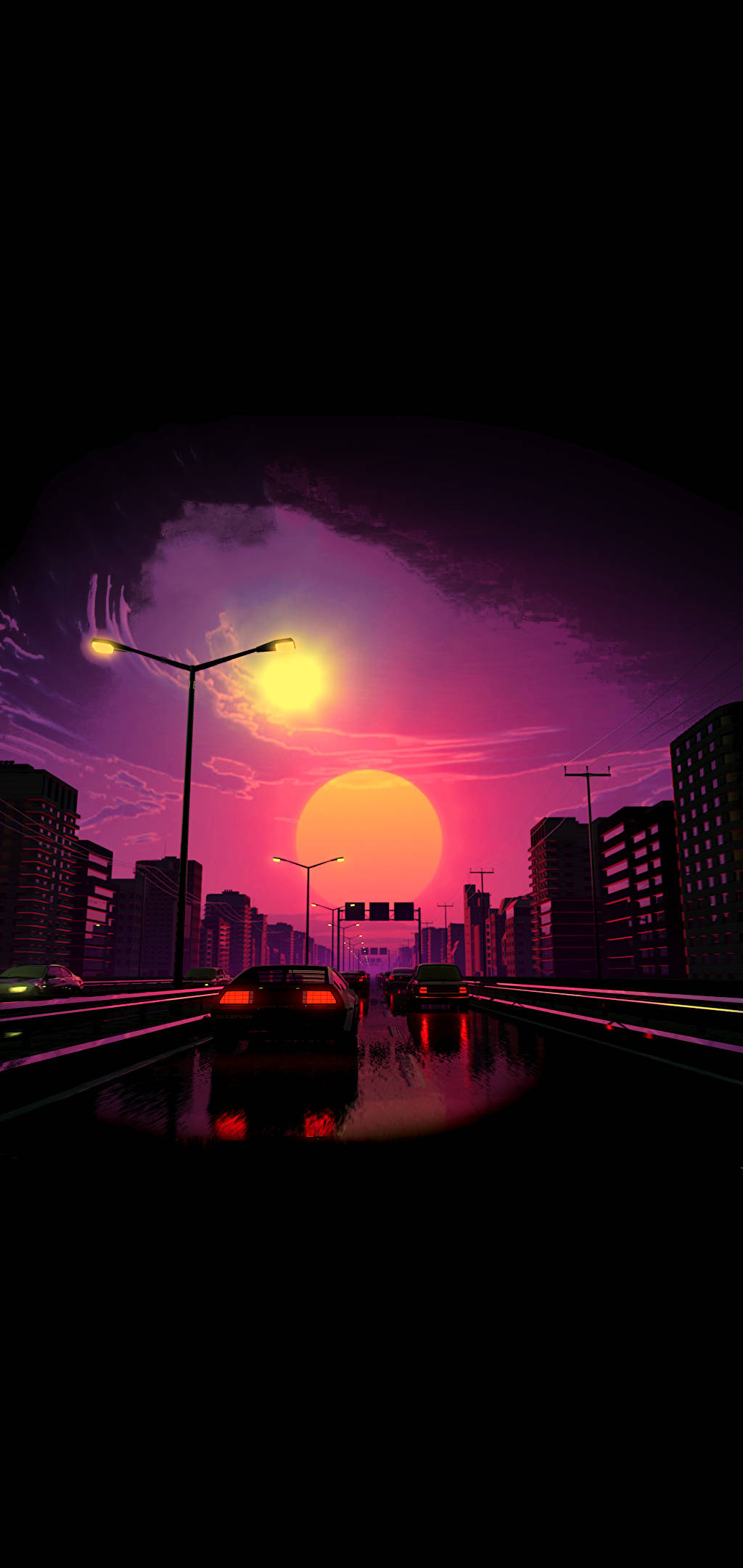 Vaporwave Kuns Pienk Sonsondergang Estetiese Tabletrekenaar Muurpapier
