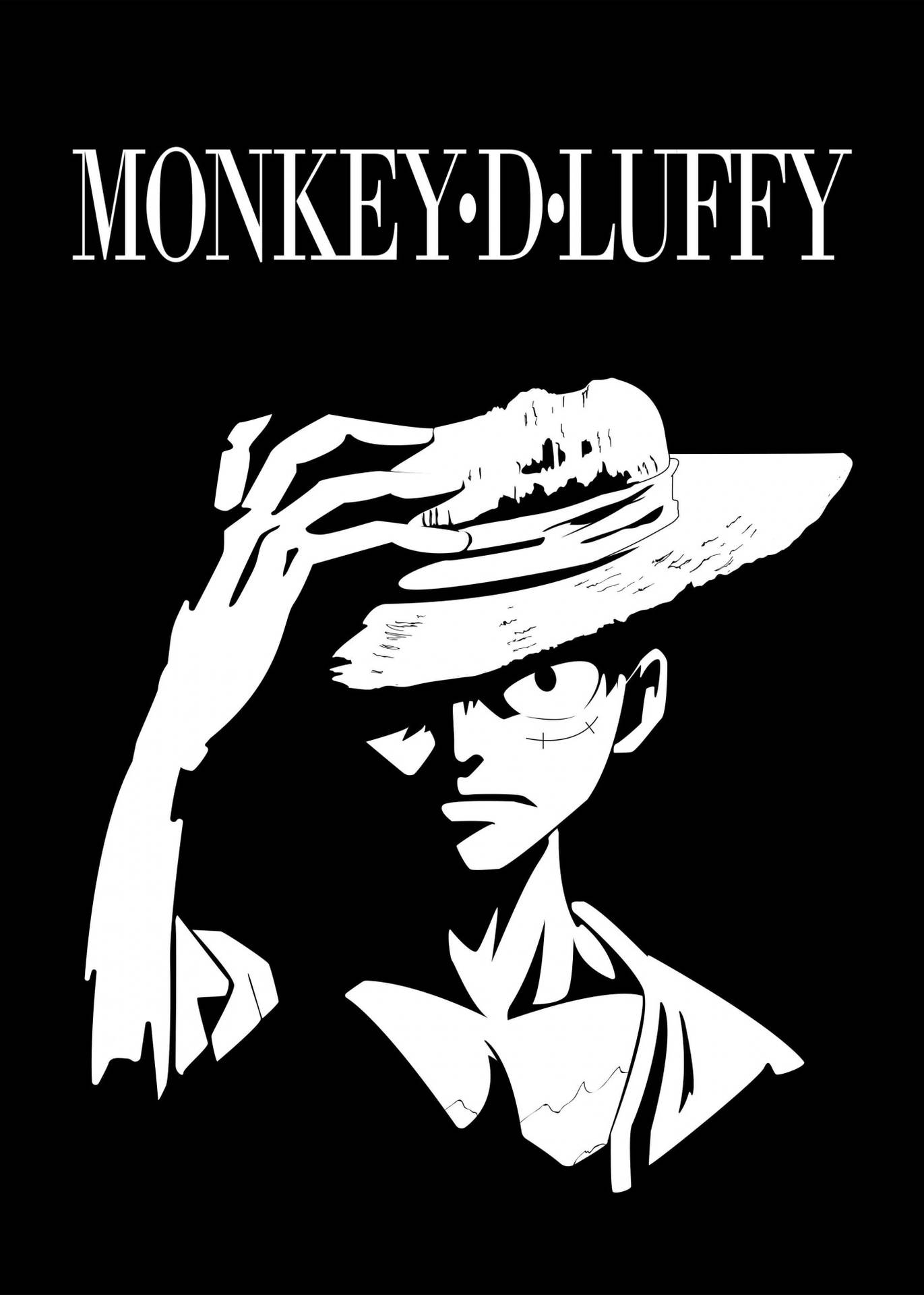 Vasberade Monkey D. Luffy Swart en Wit Muurpapier