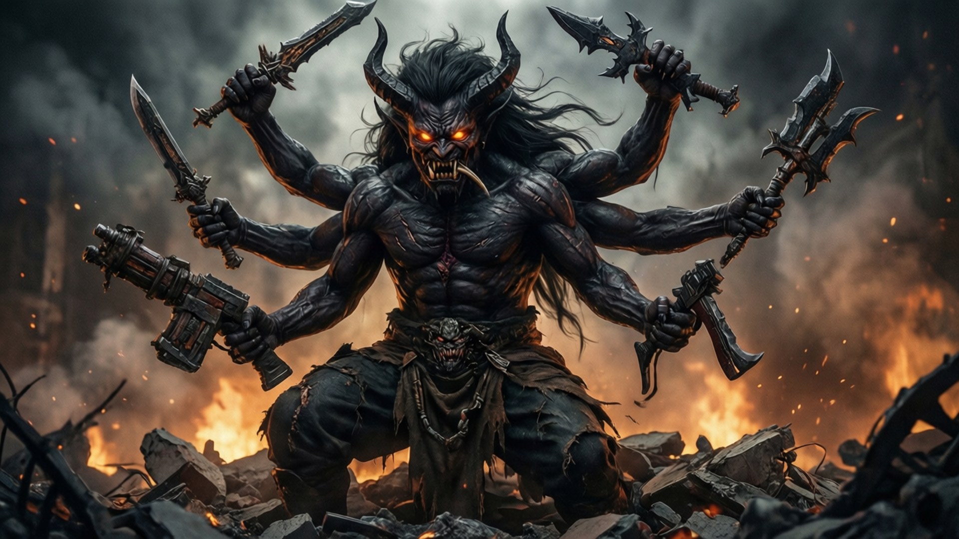 Veelarmige Demon Muurpapier