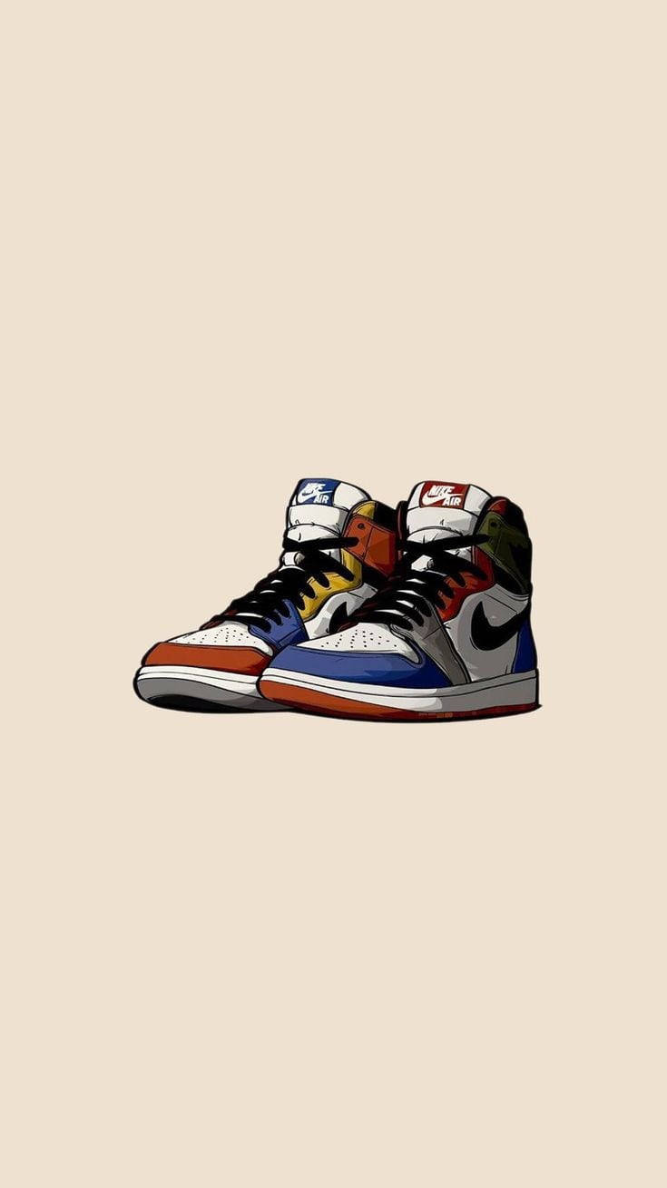 Veelkleurige Strokiesprent Nike-skoene Muurpapier