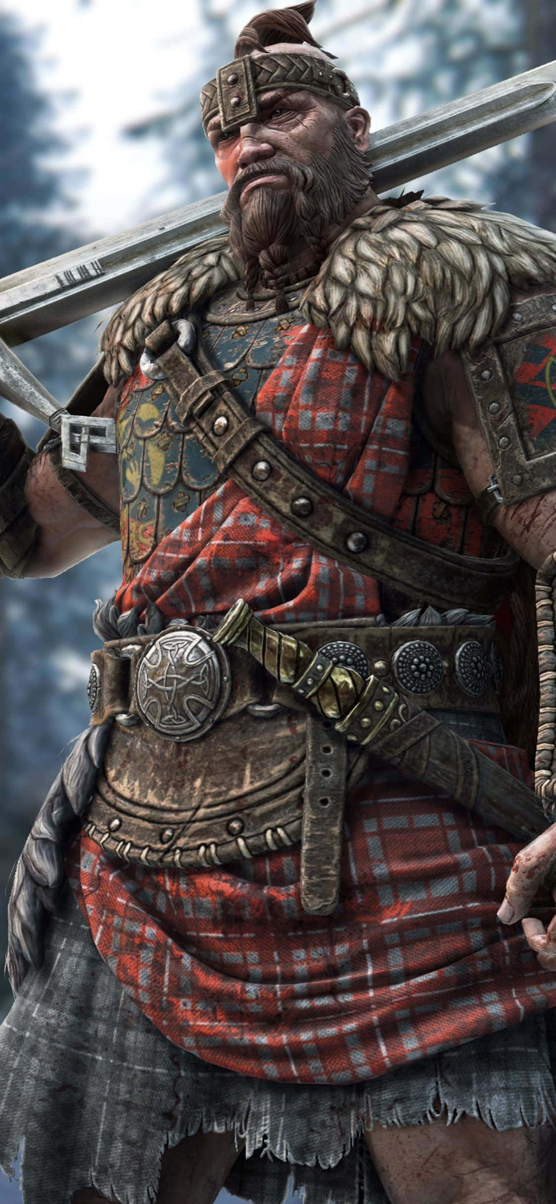 Veg soos 'n Hooglander in die intense aanlyn gevegsspel, For Honor. Muurpapier