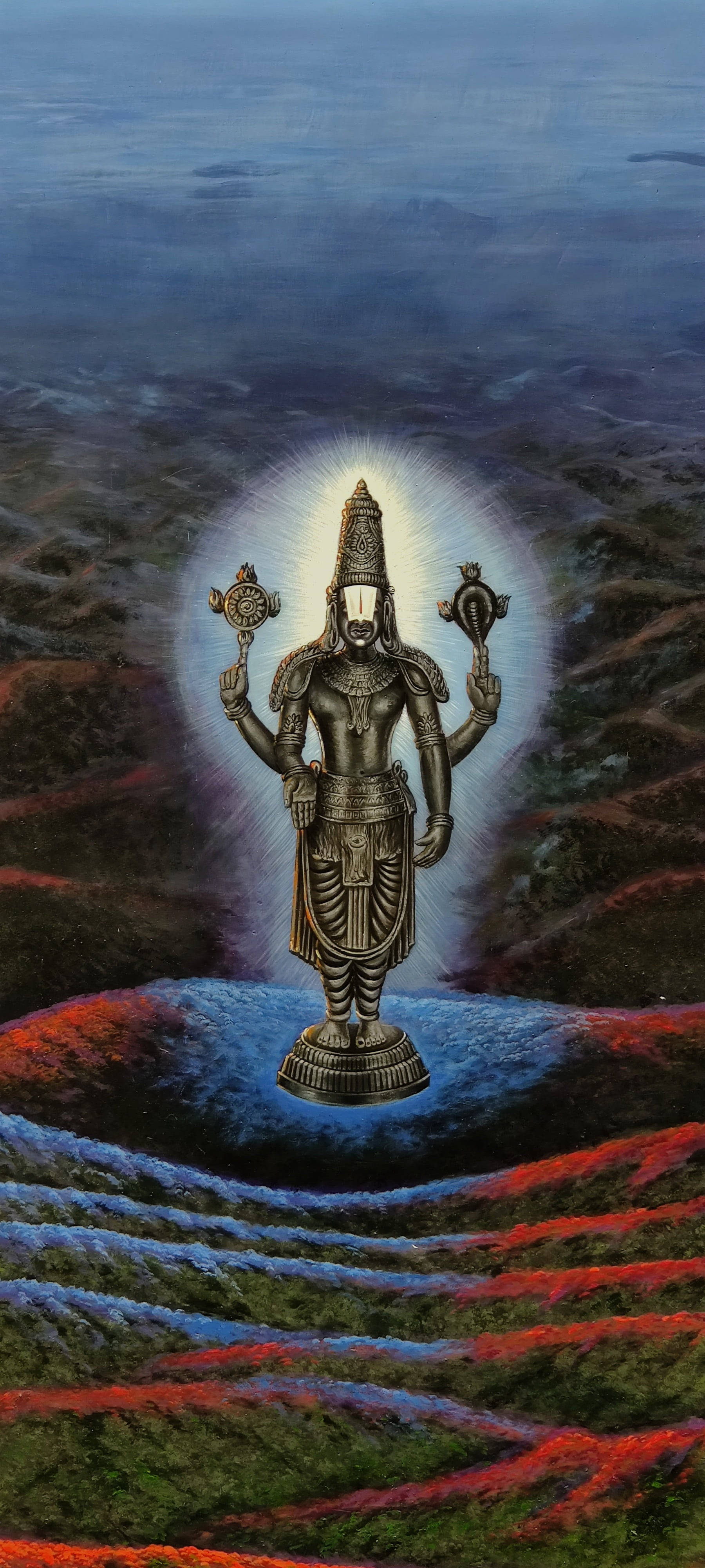 Venkateswara Swamy Swart Metaalagtige Godheidsfiguur Muurpapier