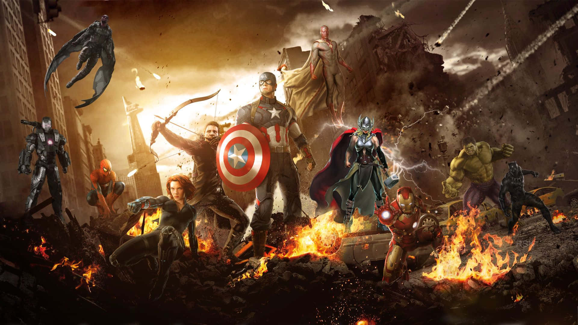 "Verenig en Versamel die Magtigste Helde van Marvel!" Muurpapier