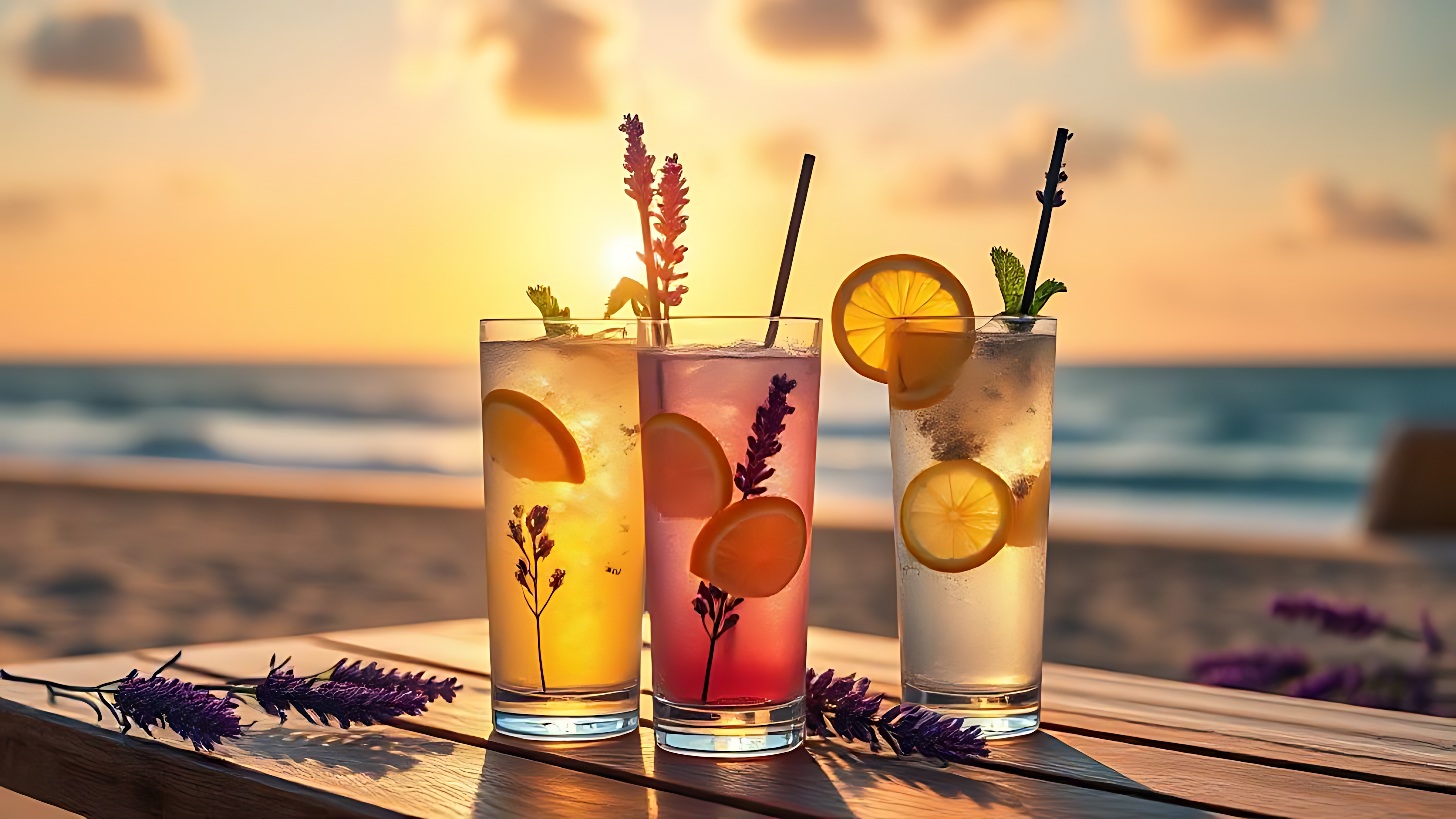 Verfrissende limonade by die strand teen sonsondergang Muurpapier