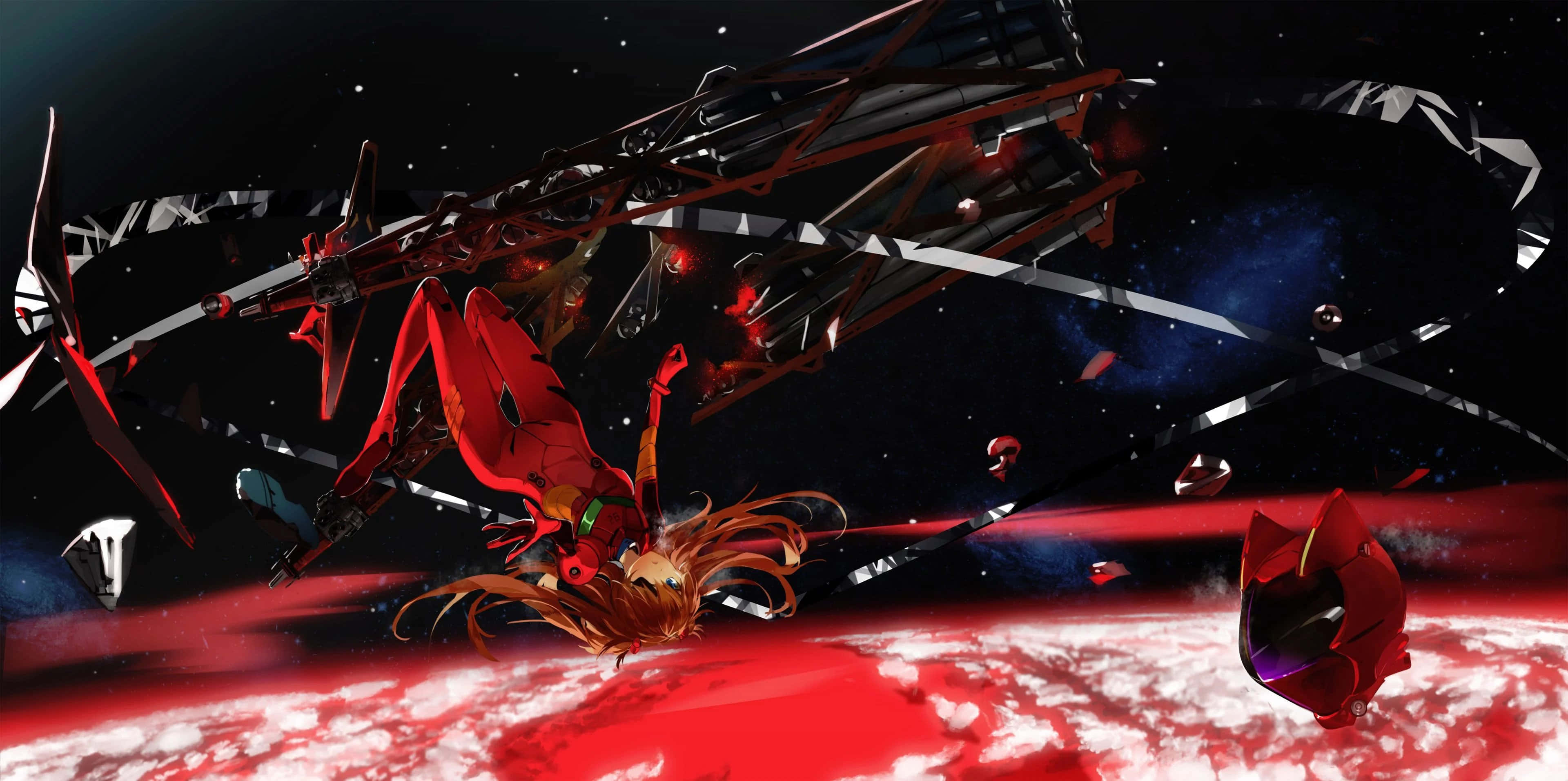 Verhewe en Kragtige Toneel in Neon Genesis Evangelion Muurpapier