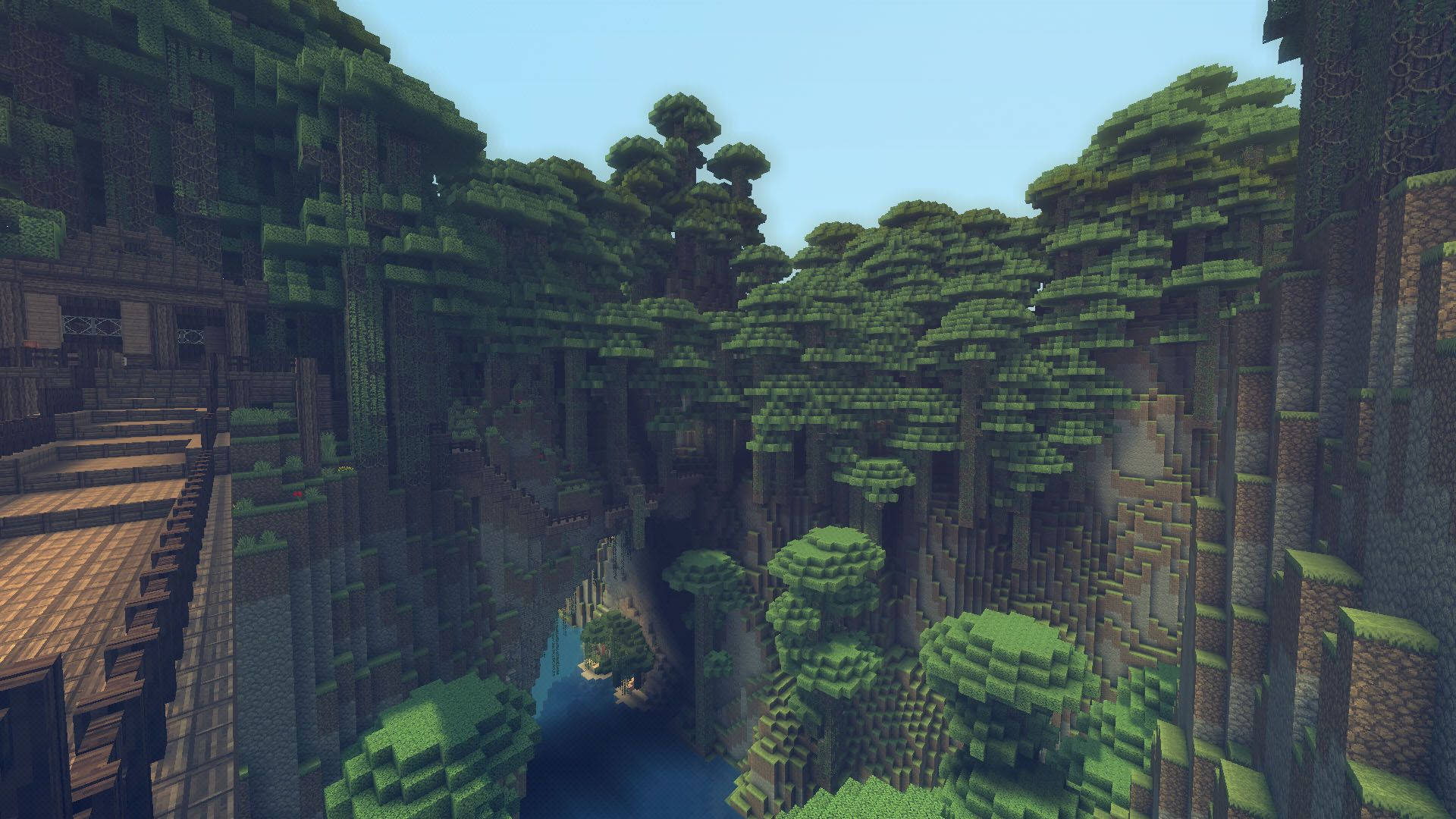 Minecraft woud brug skilderagtige uitsig-agtergrond