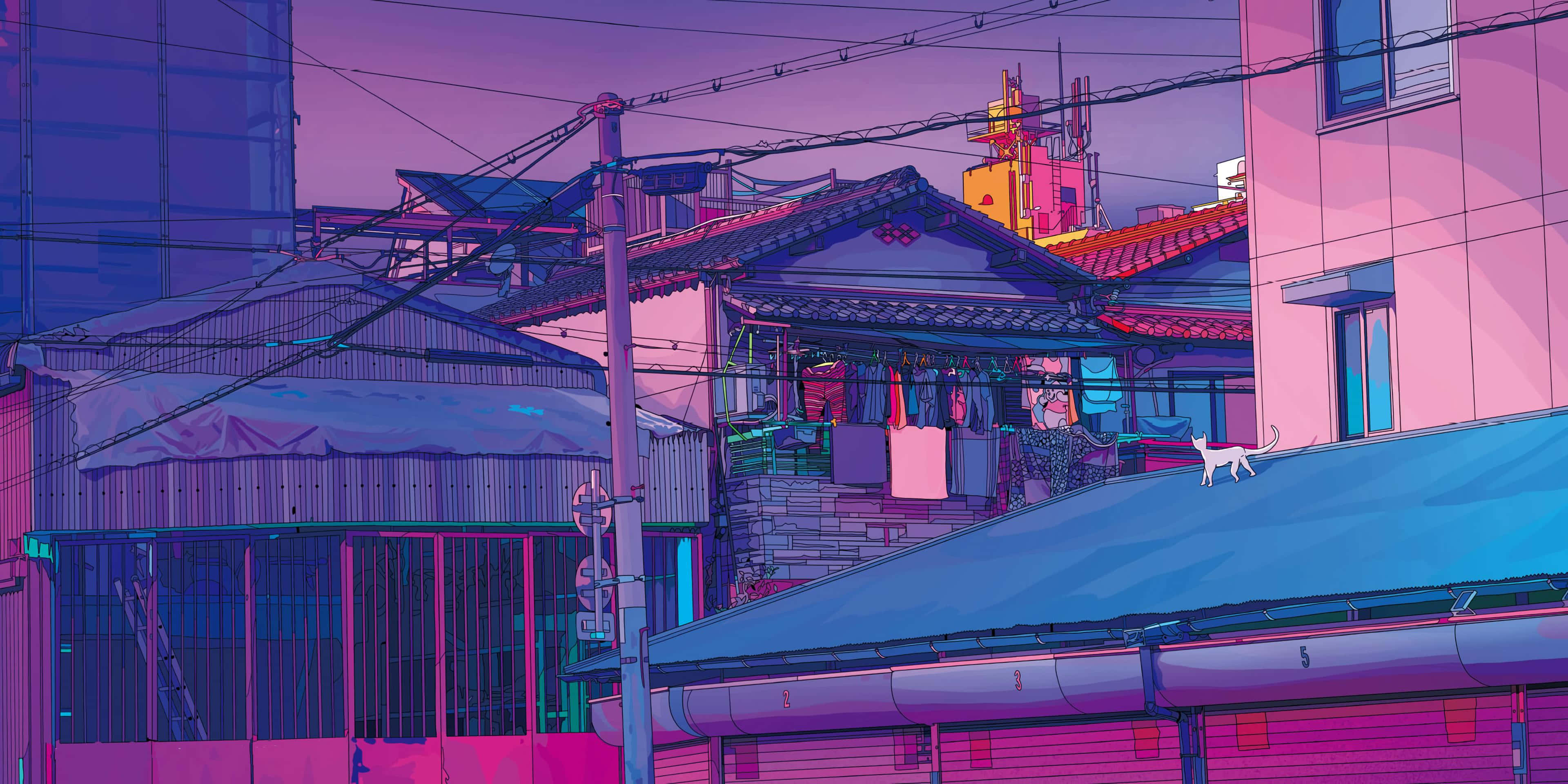 Verken die lewendige strate van Anime City! Muurpapier
