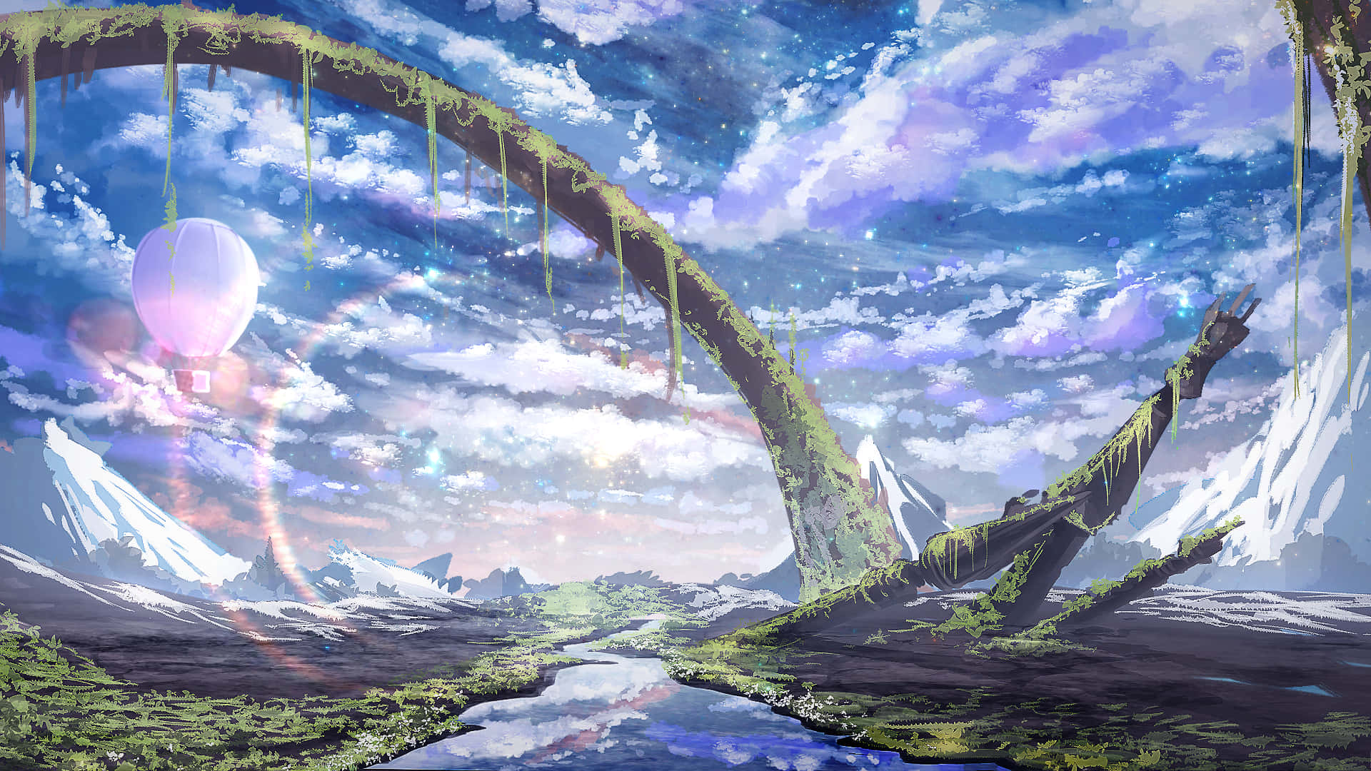 Verken die lewendige Anime Landskap Muurpapier