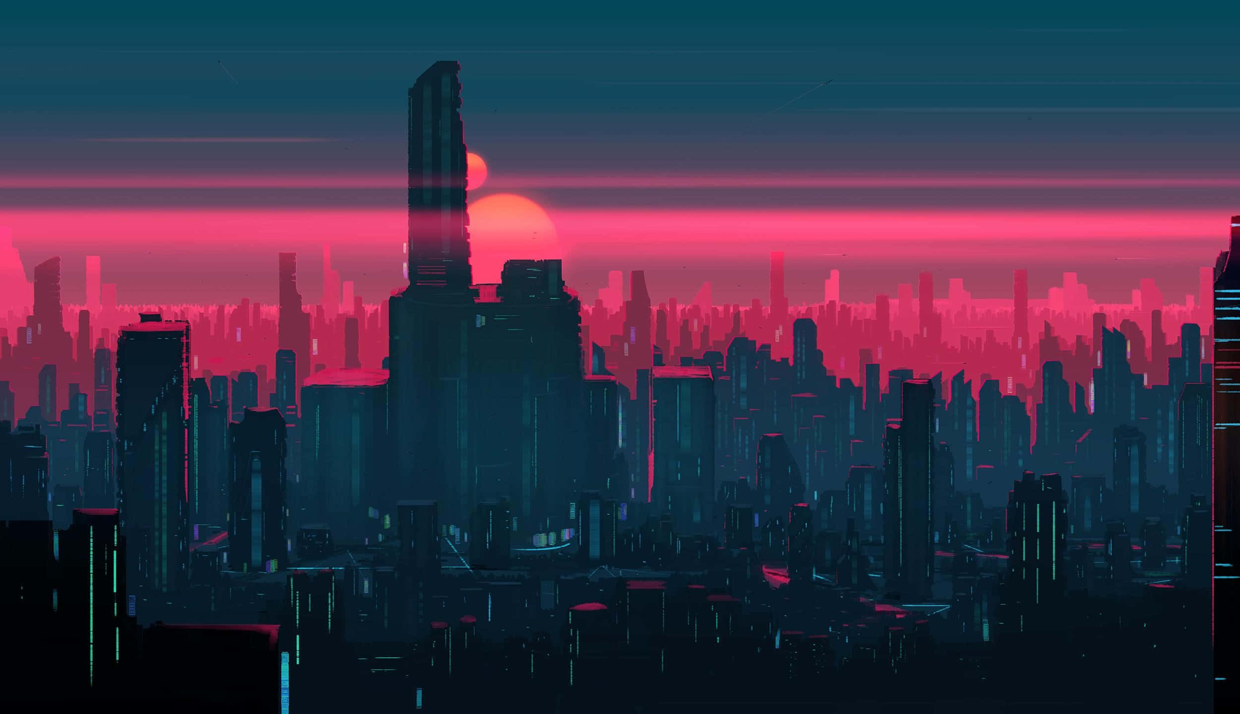 Verken die lewendige kleure van Neon City. Muurpapier