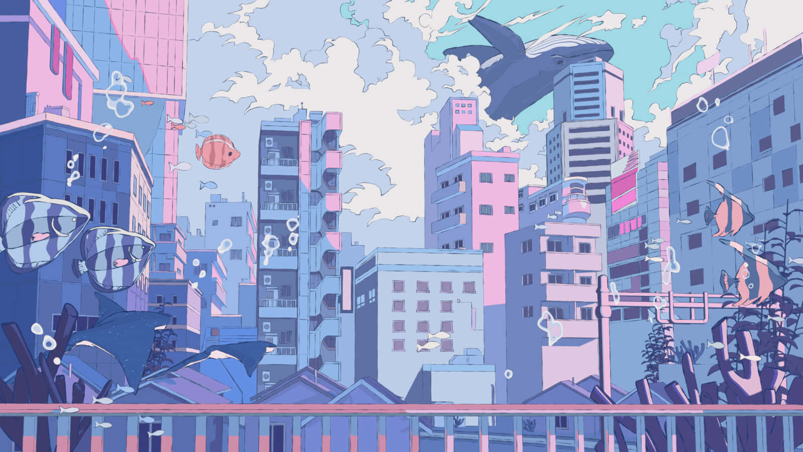 Verken die lewendige stad Anime City Muurpapier