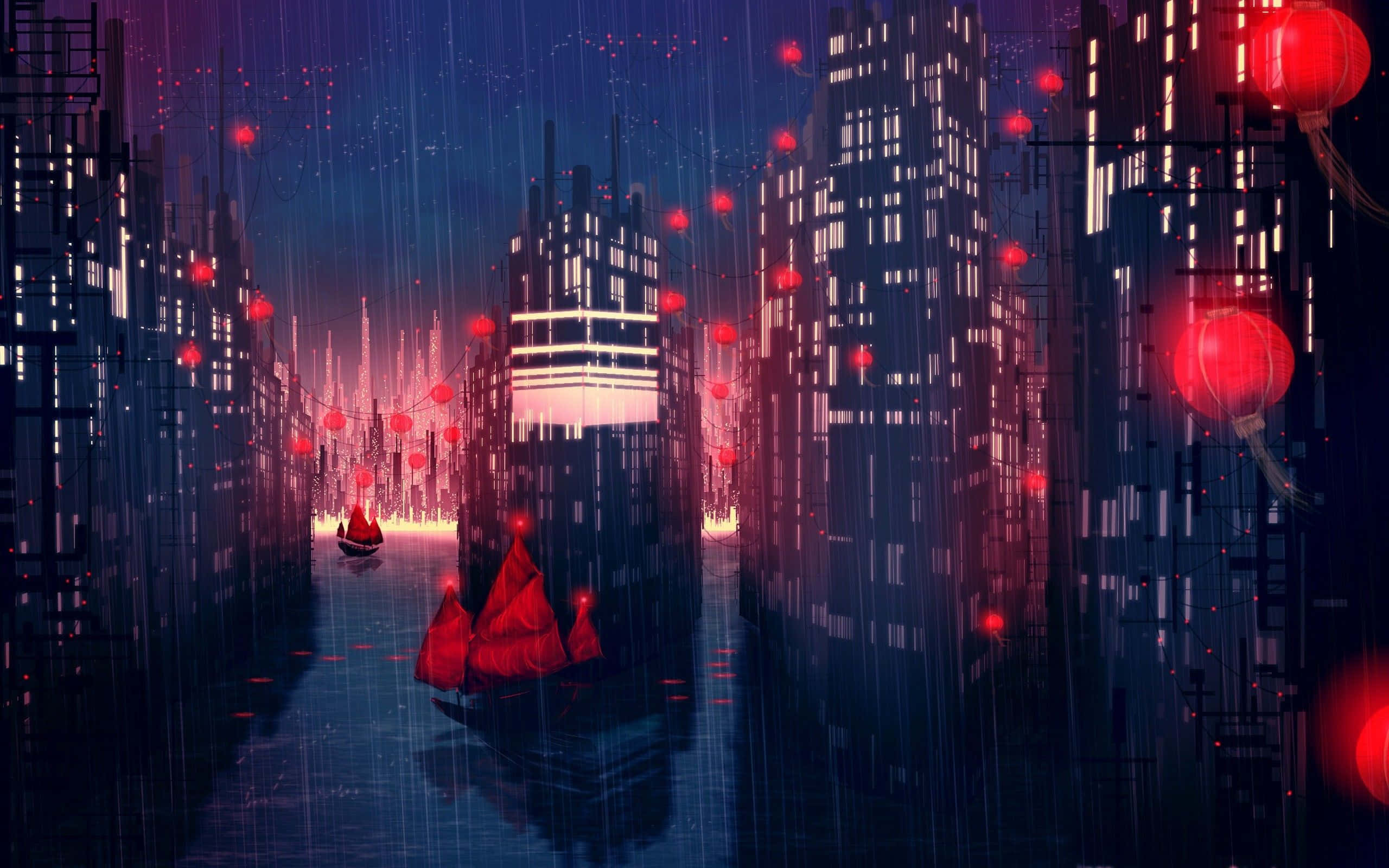 "Verken die lewendige wêreld van Anime City!" Muurpapier