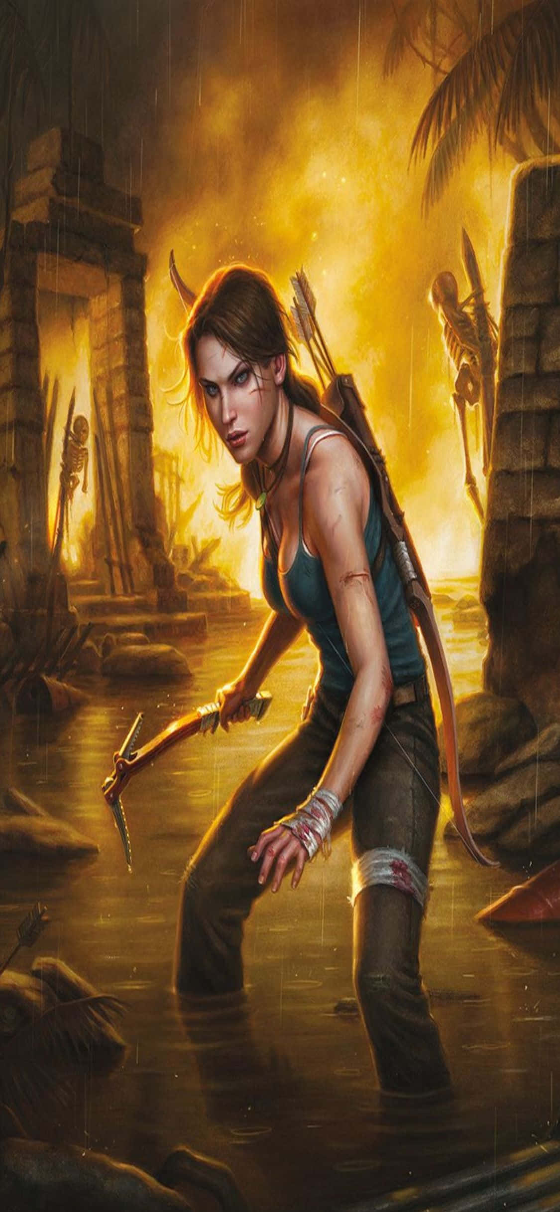 Verken die opwindende wêreld van Rise of the Tomb Raider op die iPhone X Muurpapier