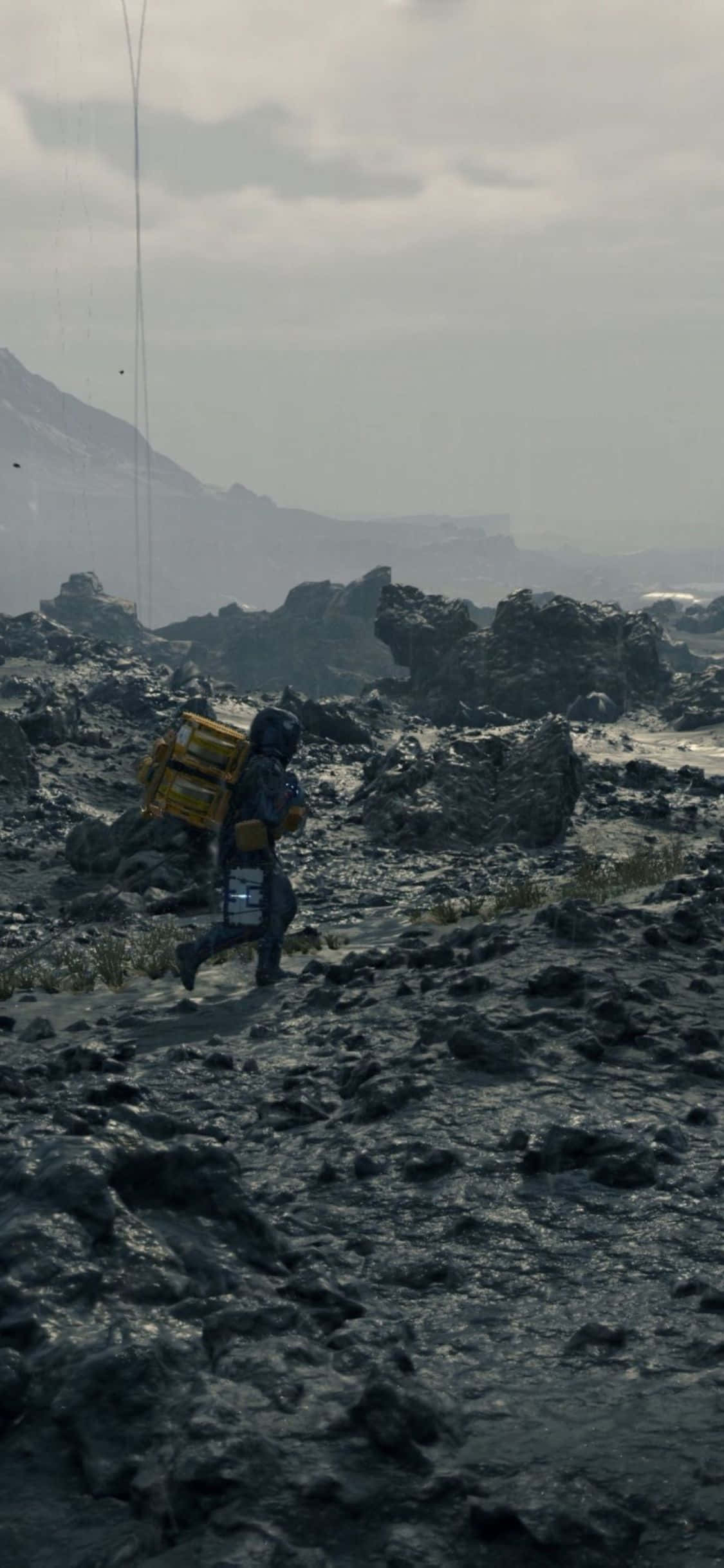 'Verken die post-apokaliptiese wêreld van Death Stranding op jou iPhone X!' Muurpapier