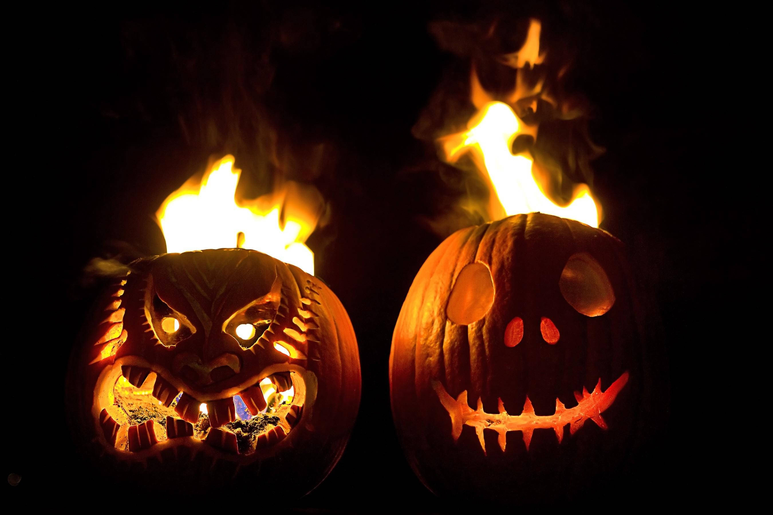 Verlig die Nag met Vuurpampoene vir Halloween! Muurpapier
