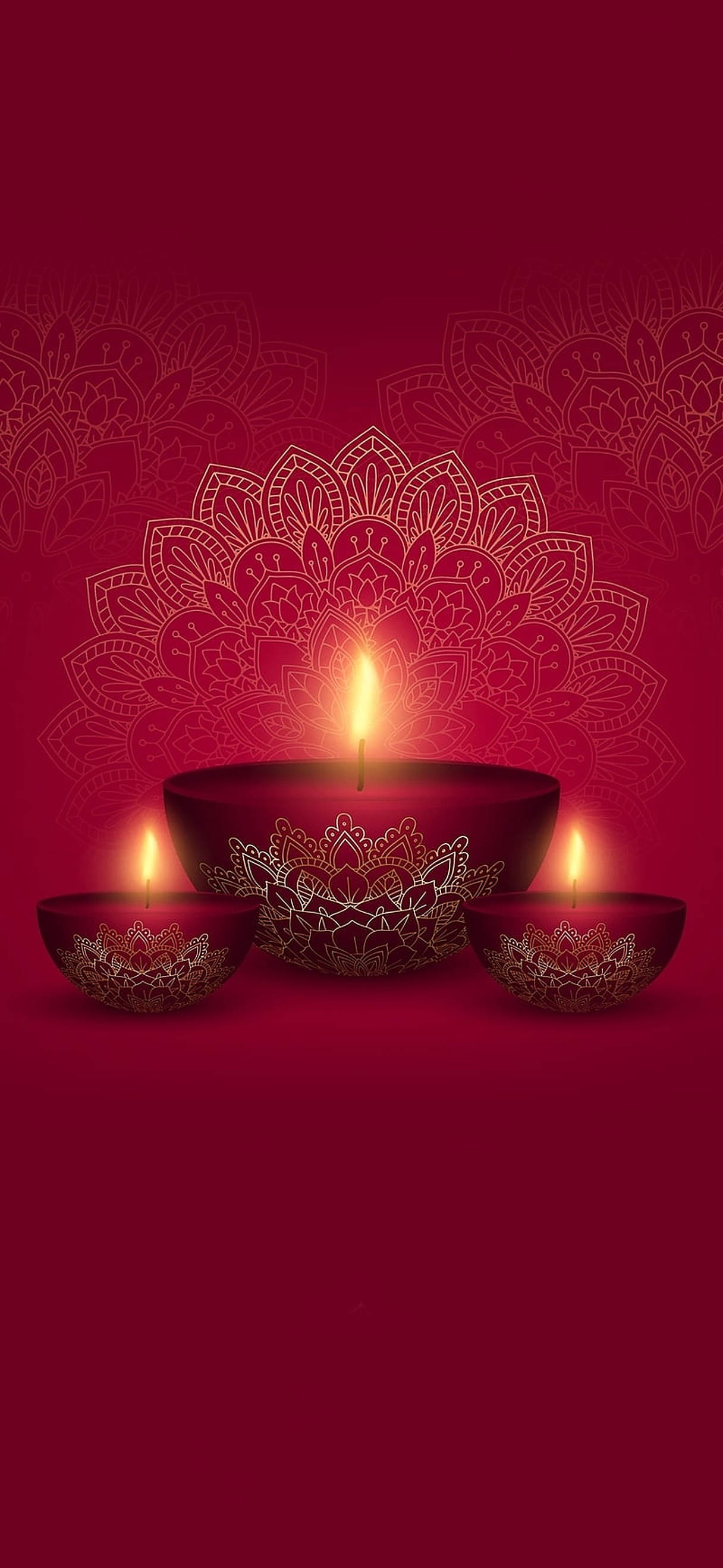 Verligte Rooi Diwali-lampe op 'n Feesnag Muurpapier