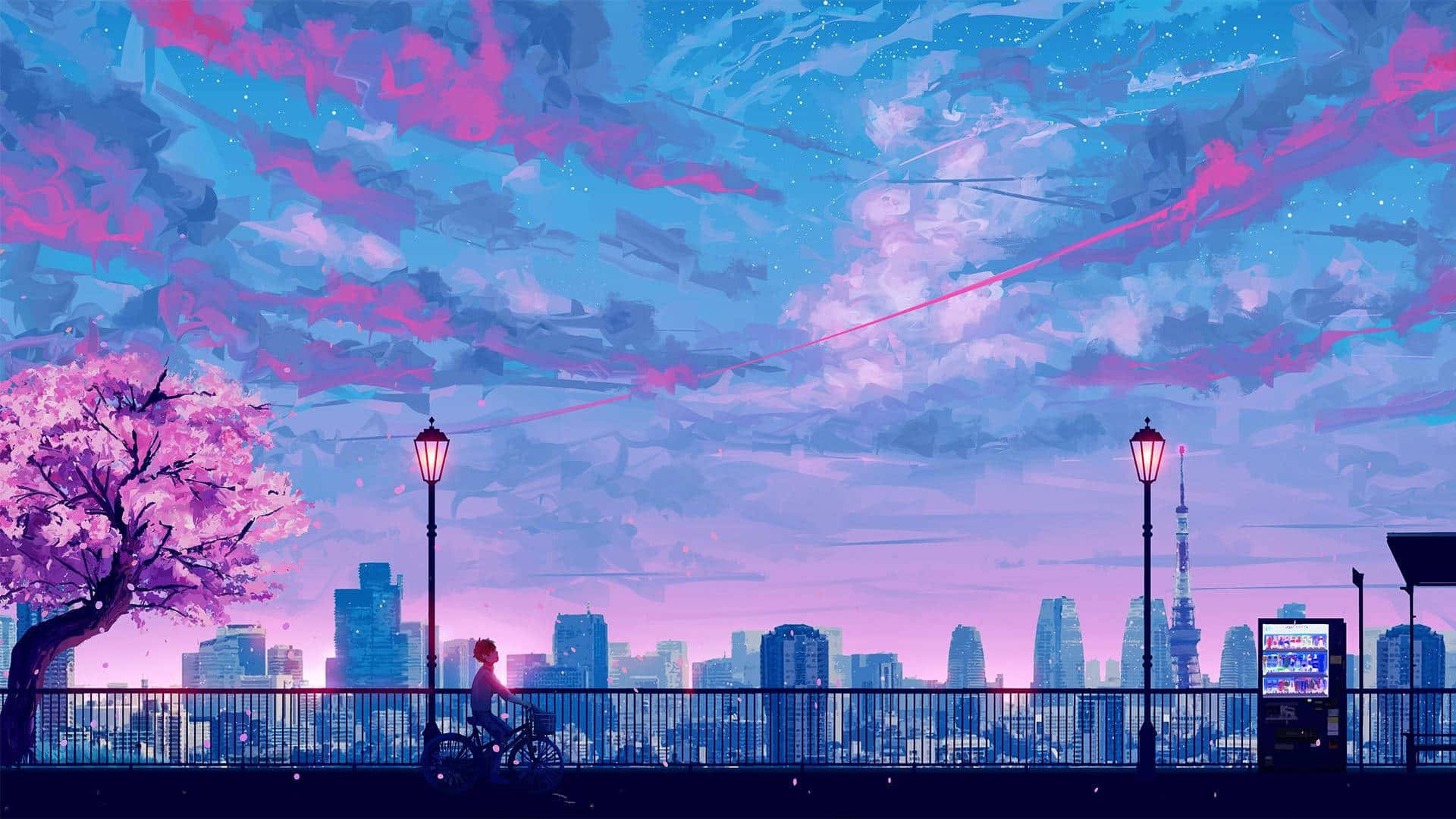 Verloor jouself in die surrealistiese kleure van Purple Anime. Muurpapier