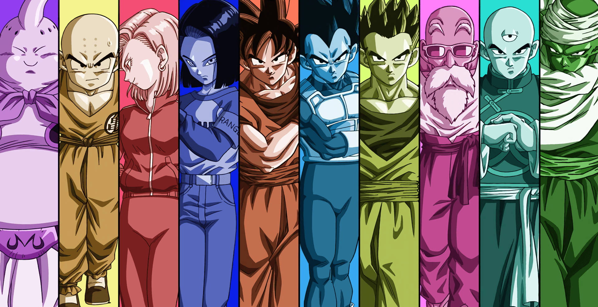 Dragon Ball-karakters in kleurvolle pakke super broly, super saiyans anime karakters.
