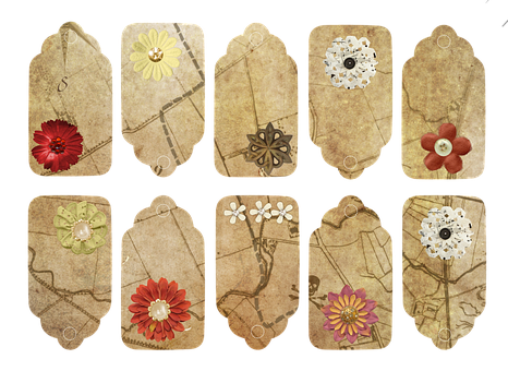 Versameling Vintage Blommeruik Etikette Muurpapier