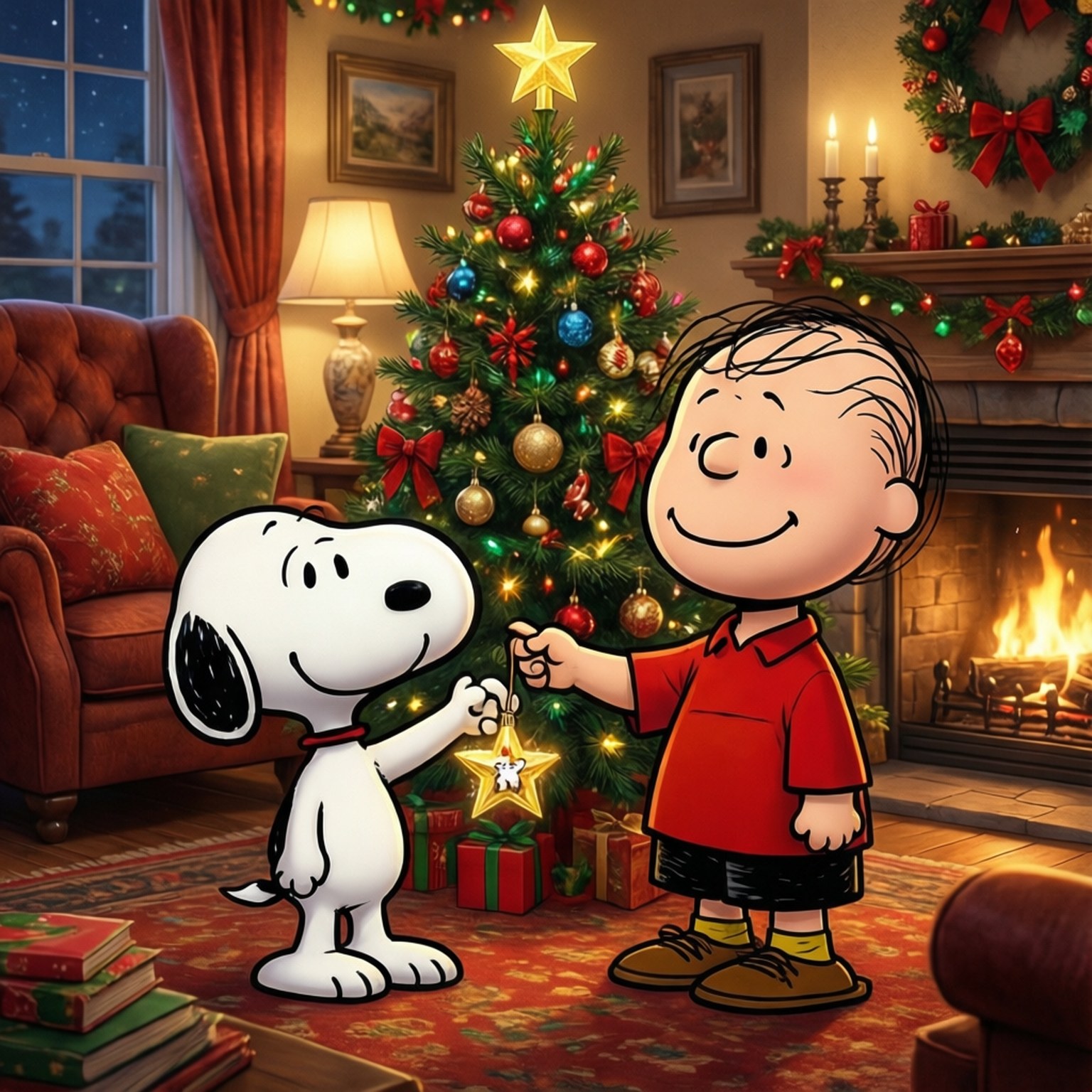Versier Boom saam met Charlie Brown Muurpapier