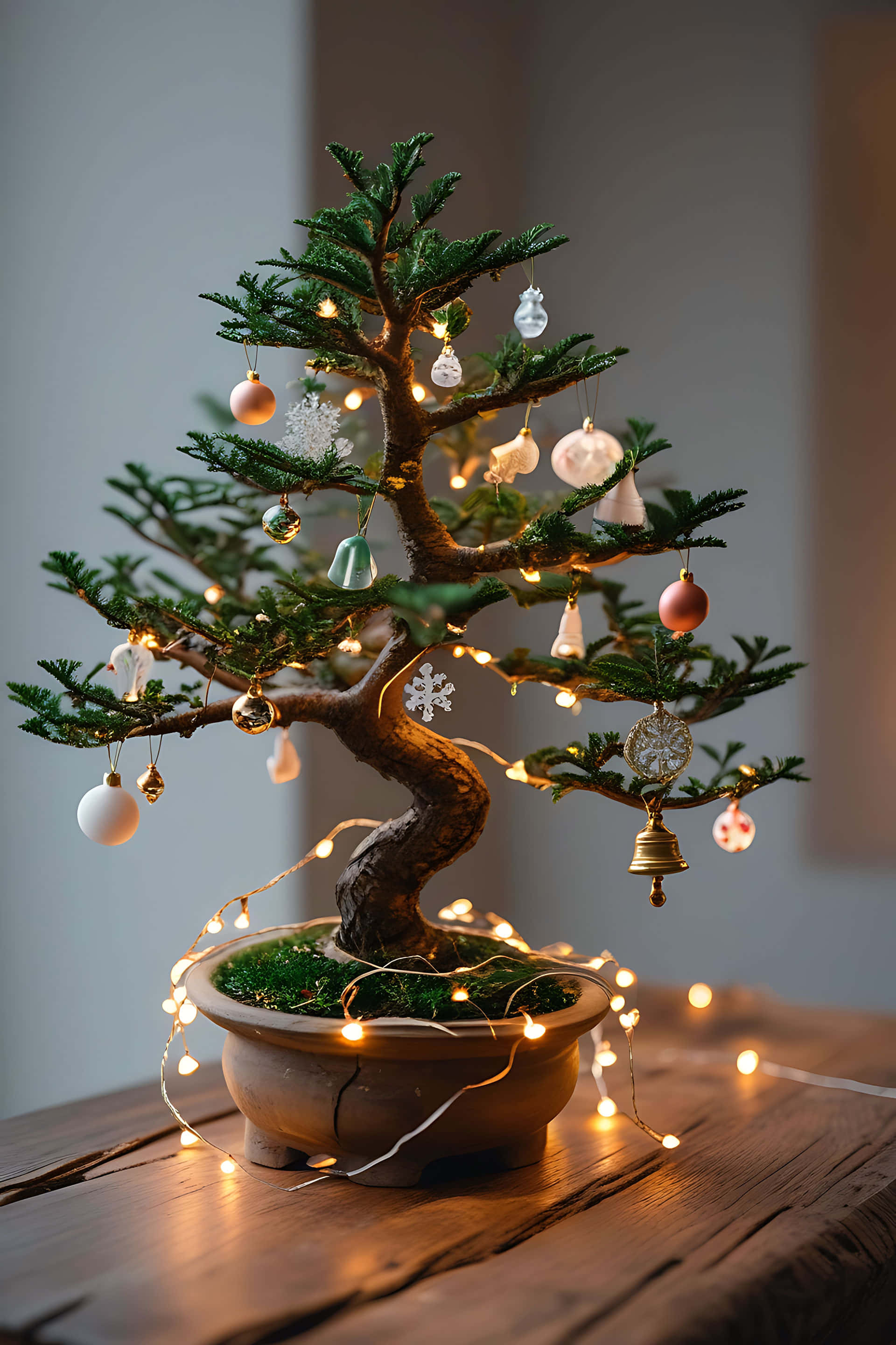 Versierde miniatuur kersboom Muurpapier