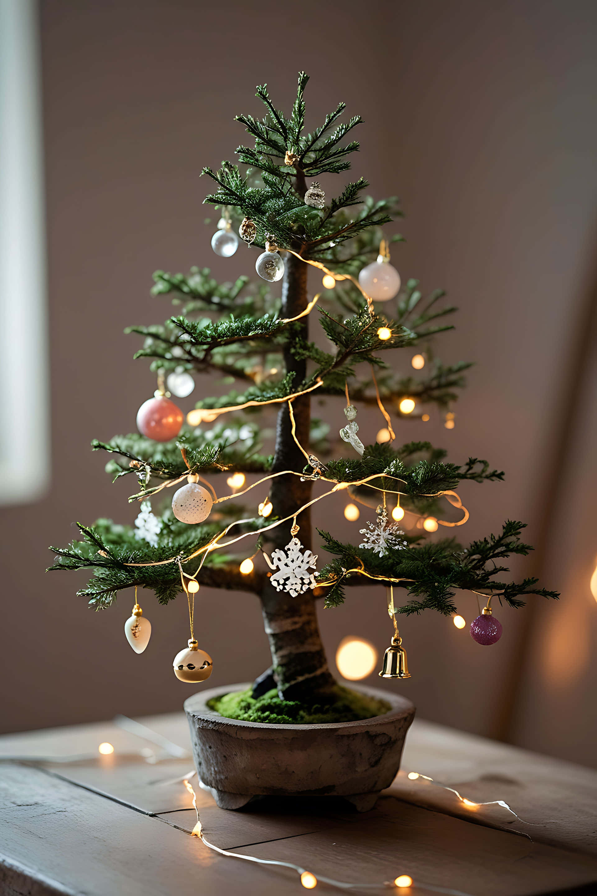 Versierde miniatuur kersboom Muurpapier