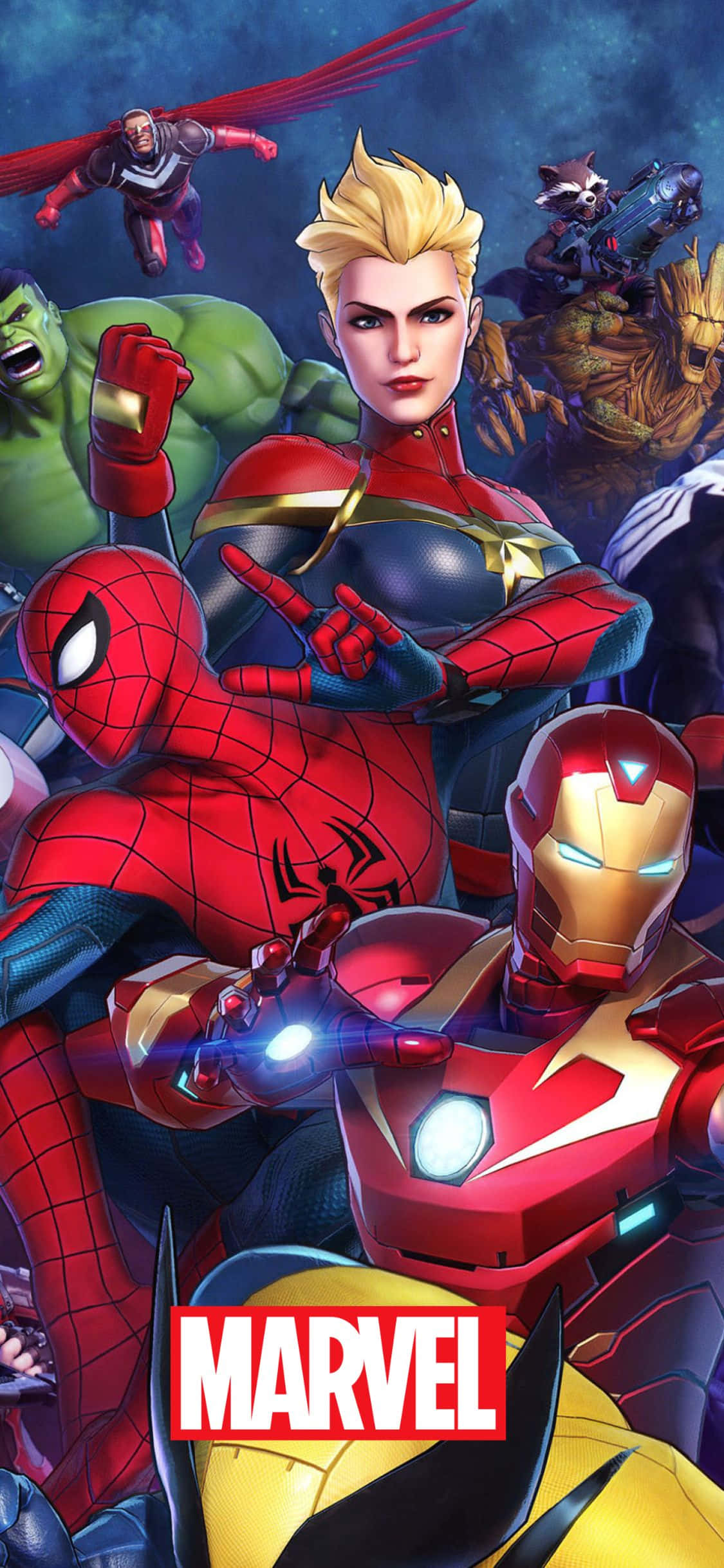 Verskeie Superhelde iPhone XS Marvel-agtergrond Muurpapier