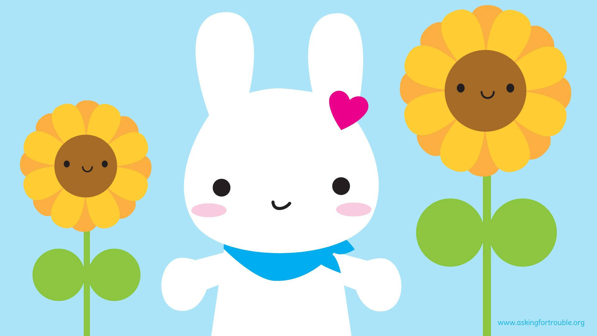 Kawaii konyn tussen sonneblomme muurpapier.