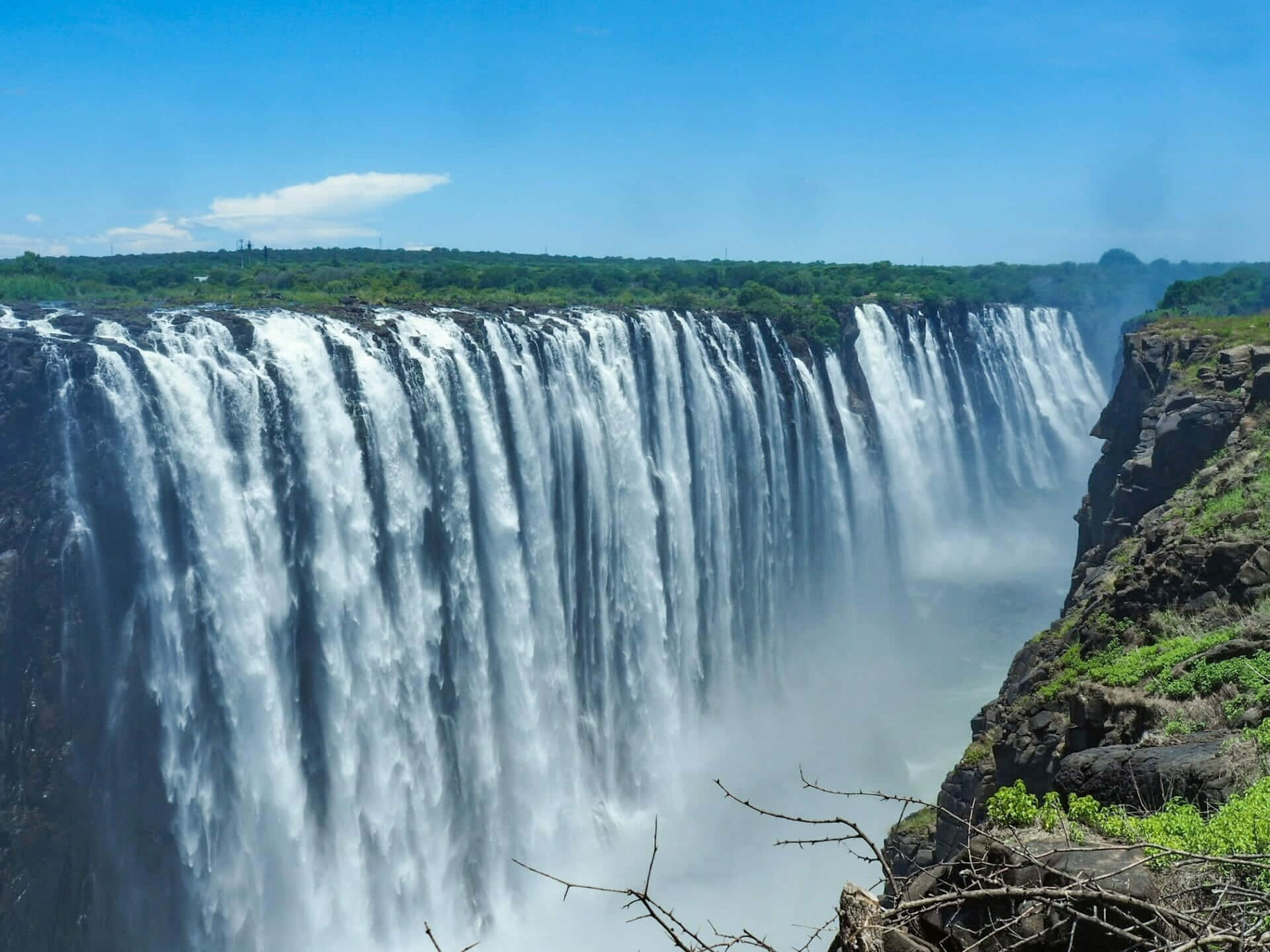 Victoria Falls se Gordyn van Vallende Water Muurpapier