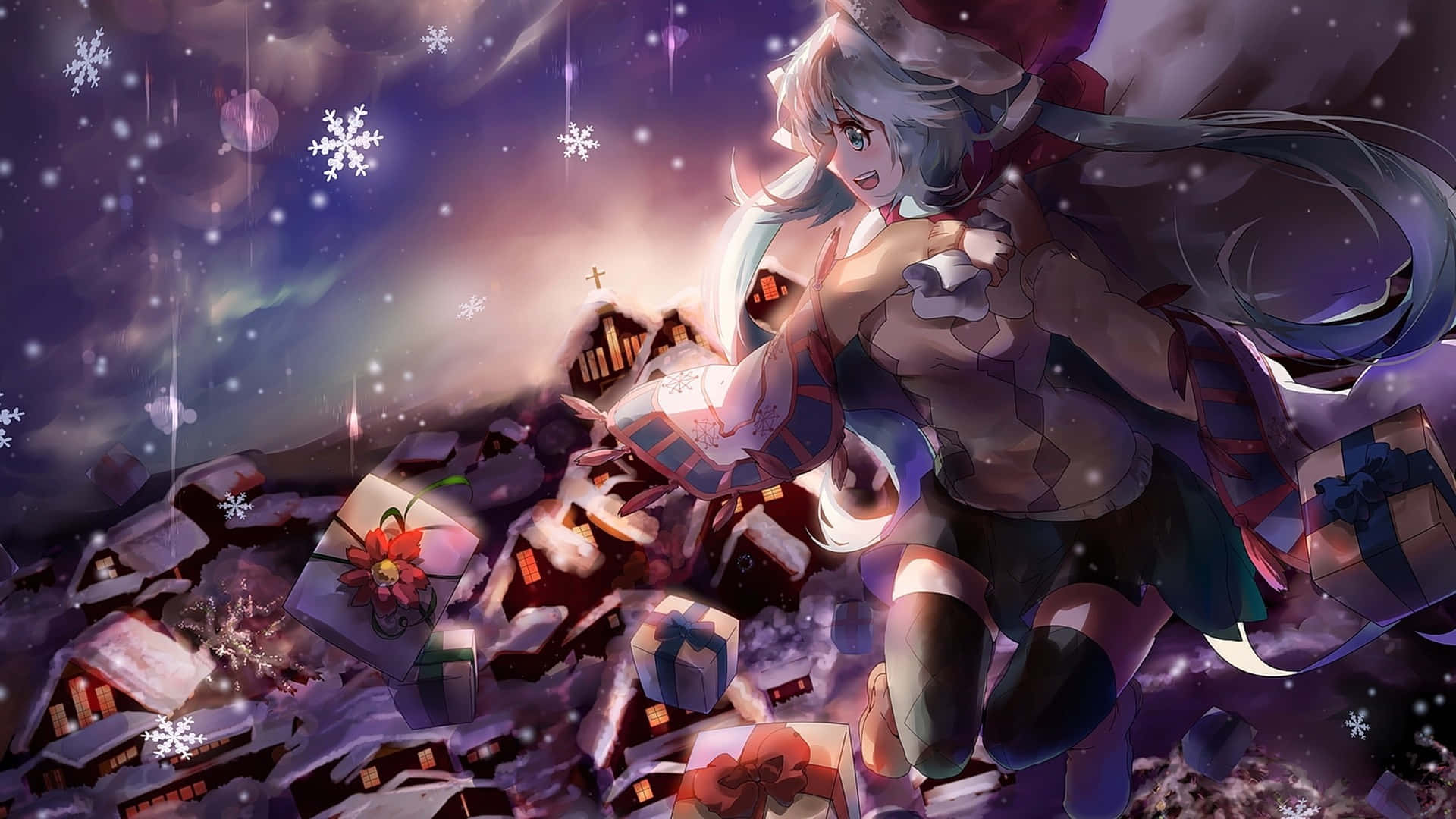 Vier die Feestyd met Anime Kersfees Muurpapier