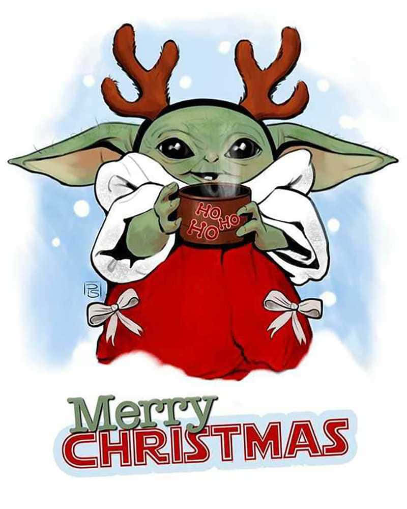 Vier Kersfees met Baby Yoda Muurpapier