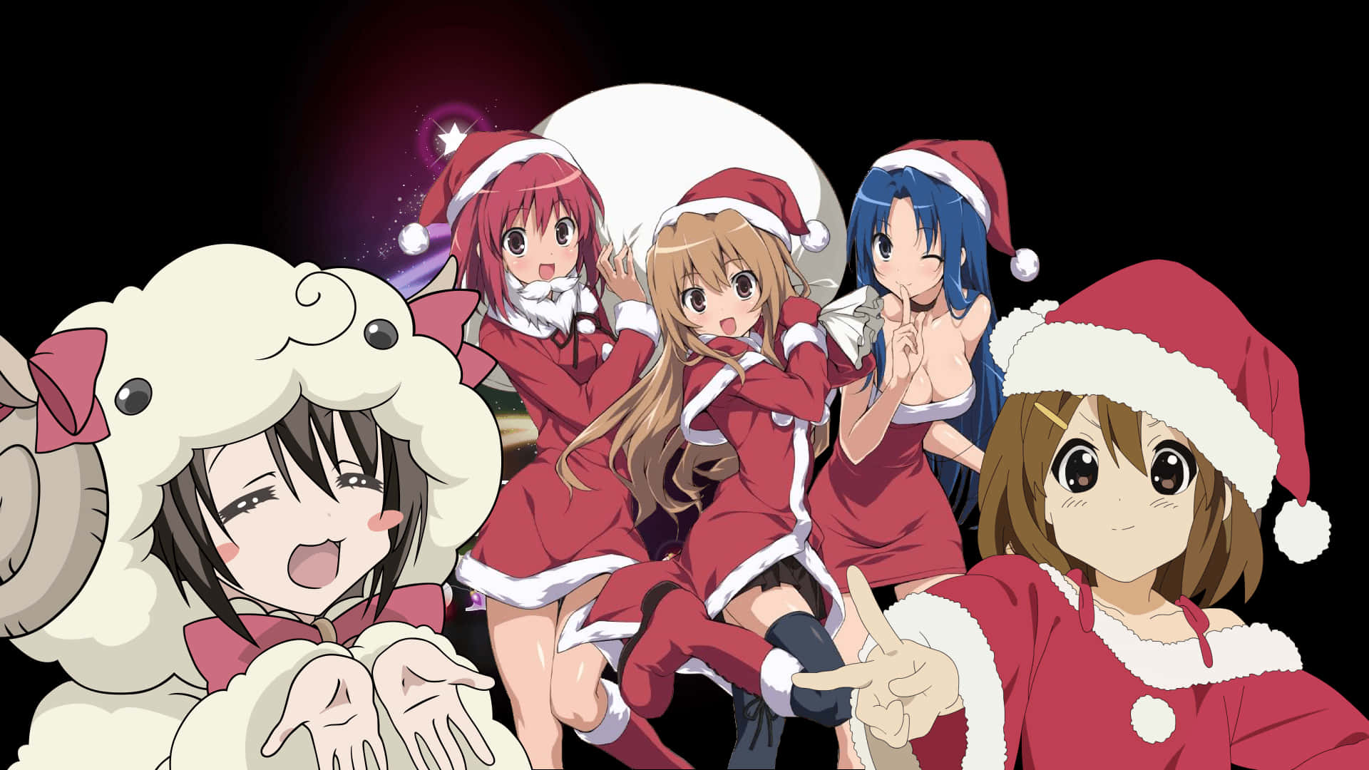 Vier Kersfees saam met jou gunsteling anime-karakters! Muurpapier