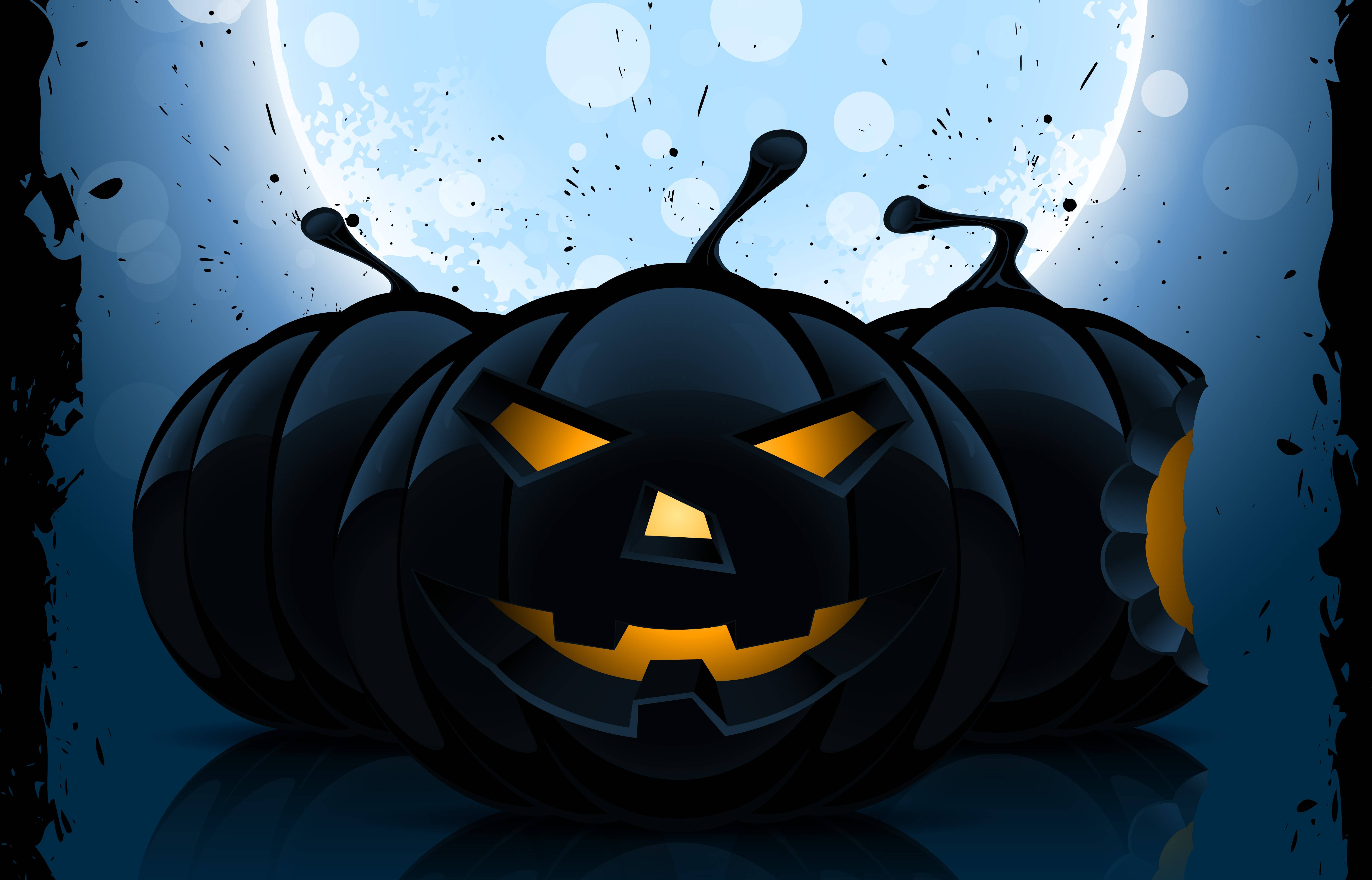 Vier 'n Spooktacular Halloween met hierdie gloeiende Swart Pampoen Muurpapier